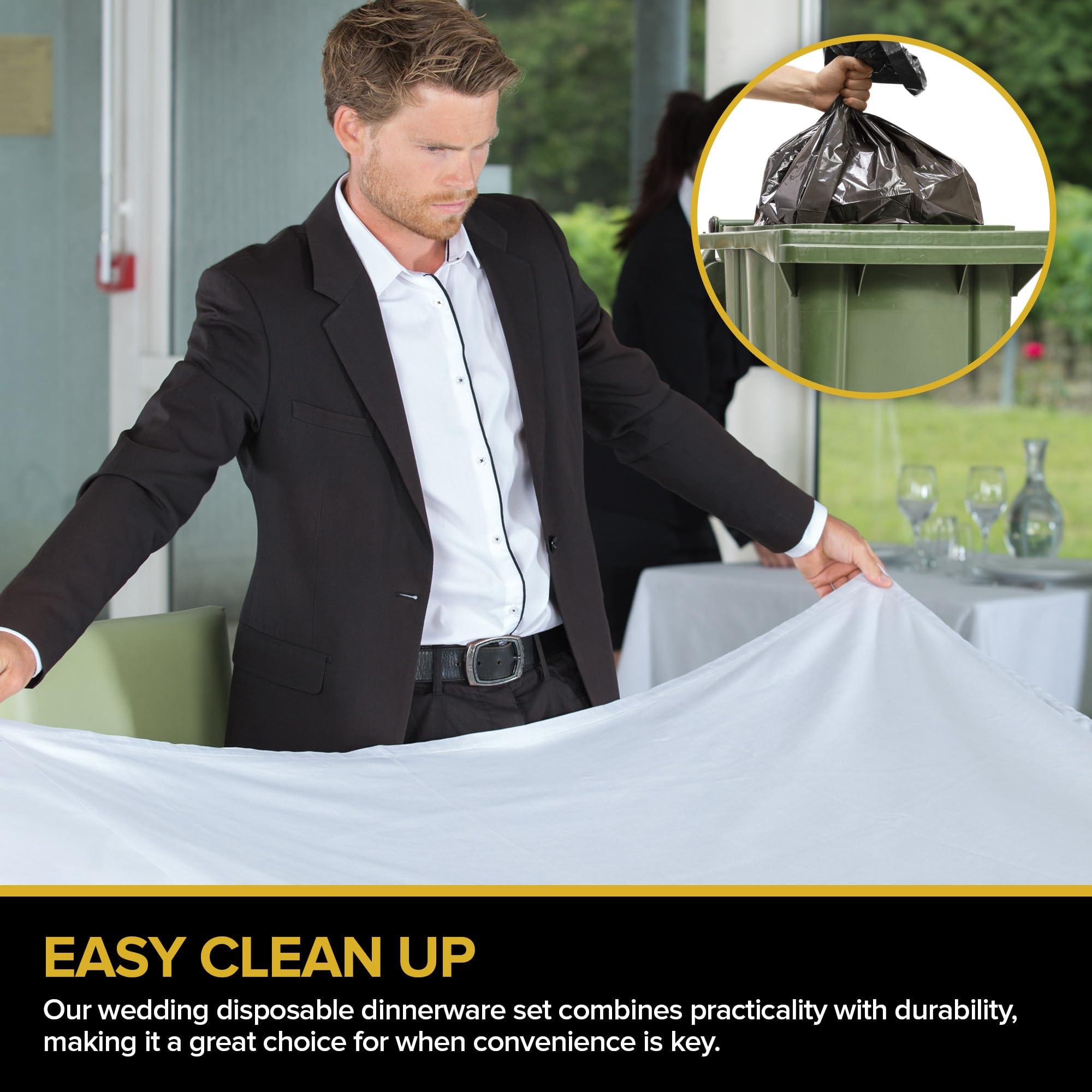 Stock Your Home Stock Your Home Black and Gold Plates Set with Pre-Rolled Cutlery with Napkins & Gold Cups, Dinnerware for 50 Guests (350pcs), Disposable Party Sets for Wedding, Bridal Shower, Graduation Parties