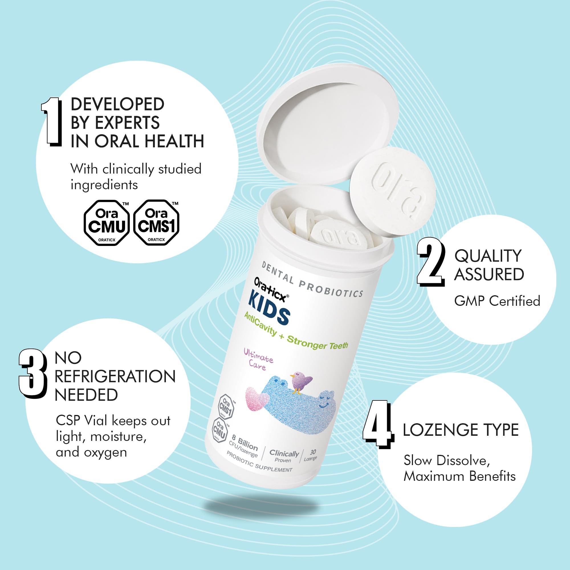 OraTicx OraTicx Kids Dental Probiotics for Anti-Cavity + Healthy Teeth and Gums, 8 Billion CFU Probiotics for Oral Health, Sugar Free Yogurt Flavor 1-Pack