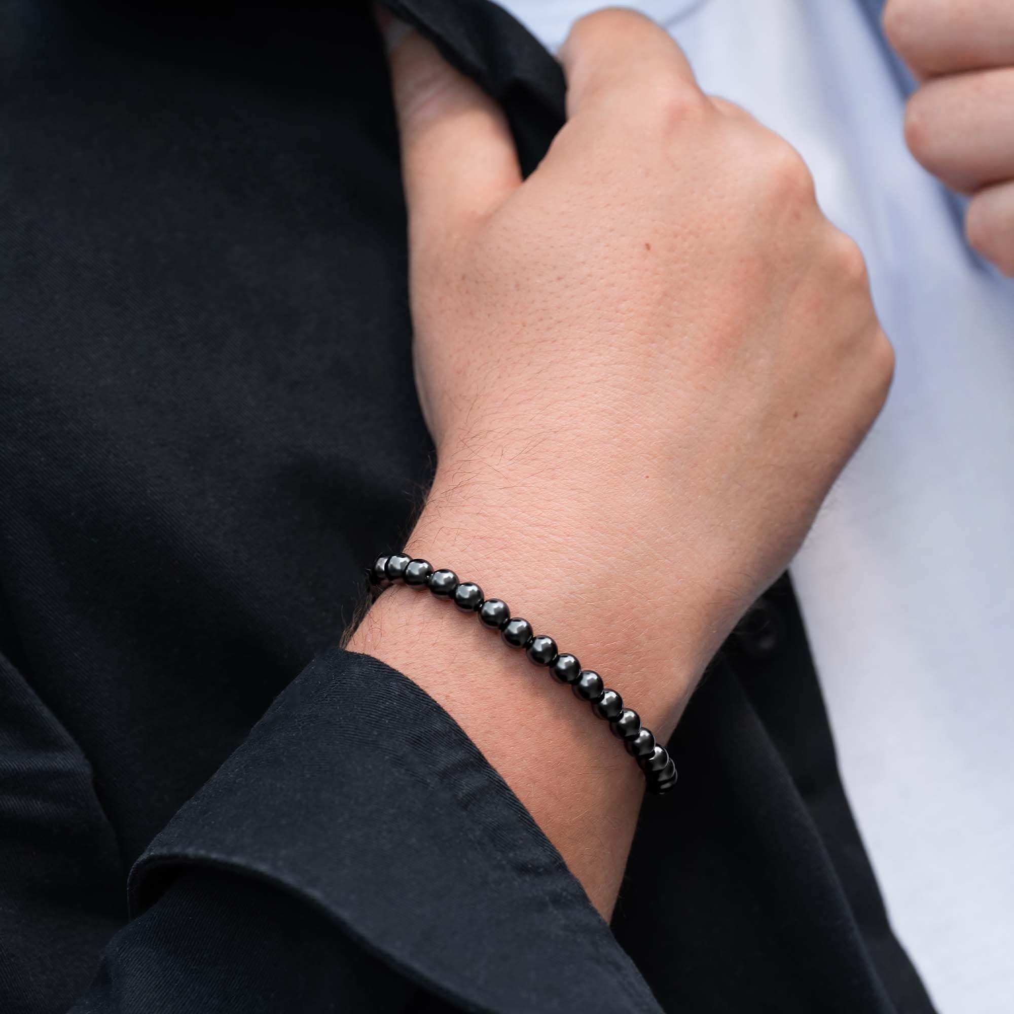 MagnetRX MagnetRX Hematite Magnetic Bracelet  Max Strength Magnetic Stones  Elegant Beaded Hematite Bracelets for Men and Women (Classic | Small)