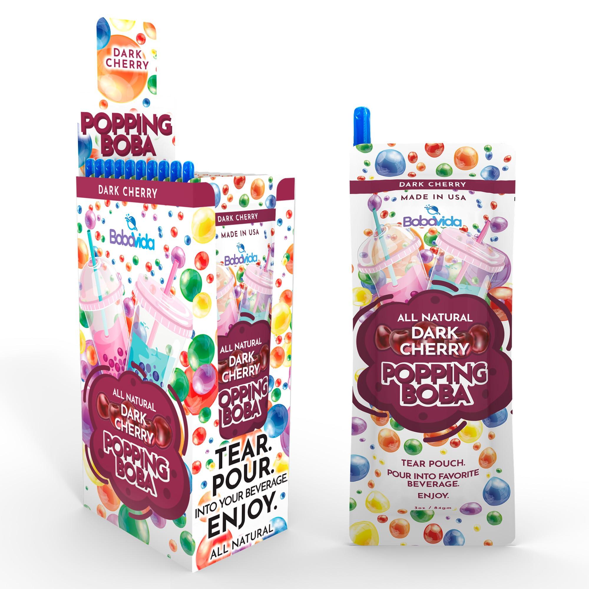 BOBAVIDA BOBAVIDA Dark Cherry Popping Boba - 10 Boba Packets with Straws for Drinks, Desserts & Food Toppings - Non-GMO Popping Boba Pearls