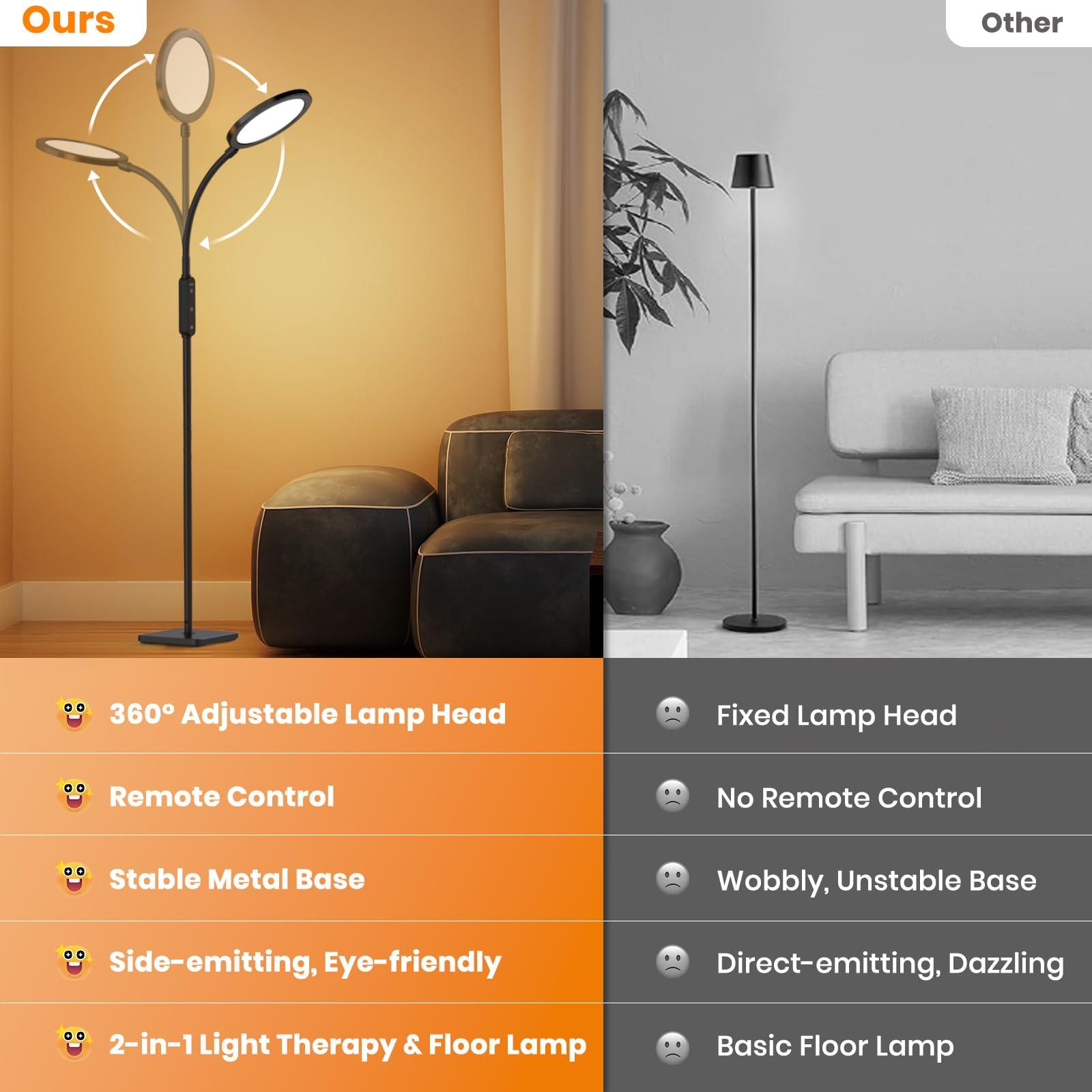 RICIAL RICIAL Light Therapy Lamp, Adjustable Brightness and Color 10000 Lux Sun Lamp, with Remote Control and Flexible Gooseneck Sunlight Lamp, 4 Timers & Memory Function Floor Lamp for Reading/Office/Home