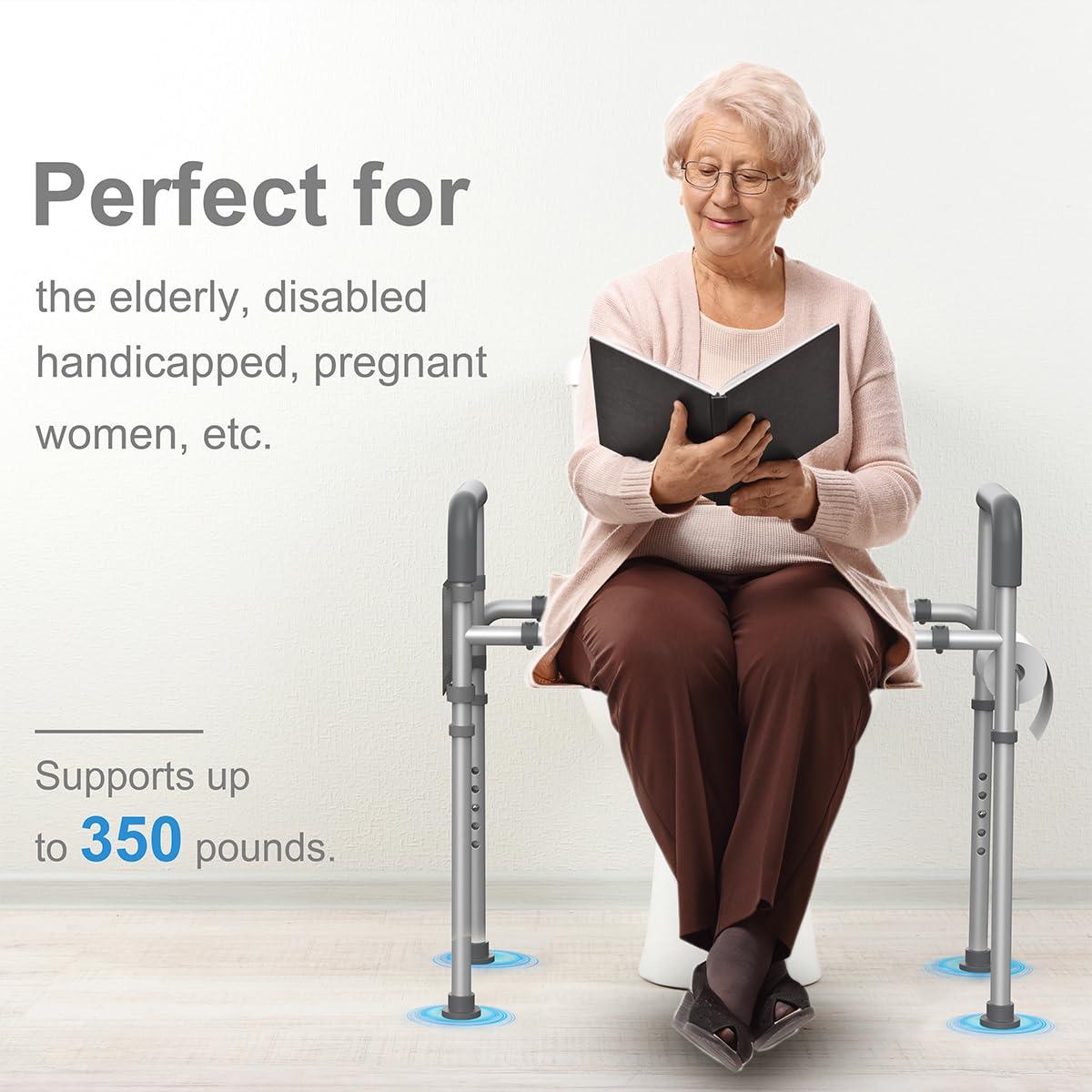 Agrish Agrish Raised Toilet Seat with Handles - Width and Height Adjustable Padded Toilet Seat Risers for Seniors, Bariatric, Handicap, Heavy Duty 350lbs Raised Toilet Seat, Fit Any Toilet