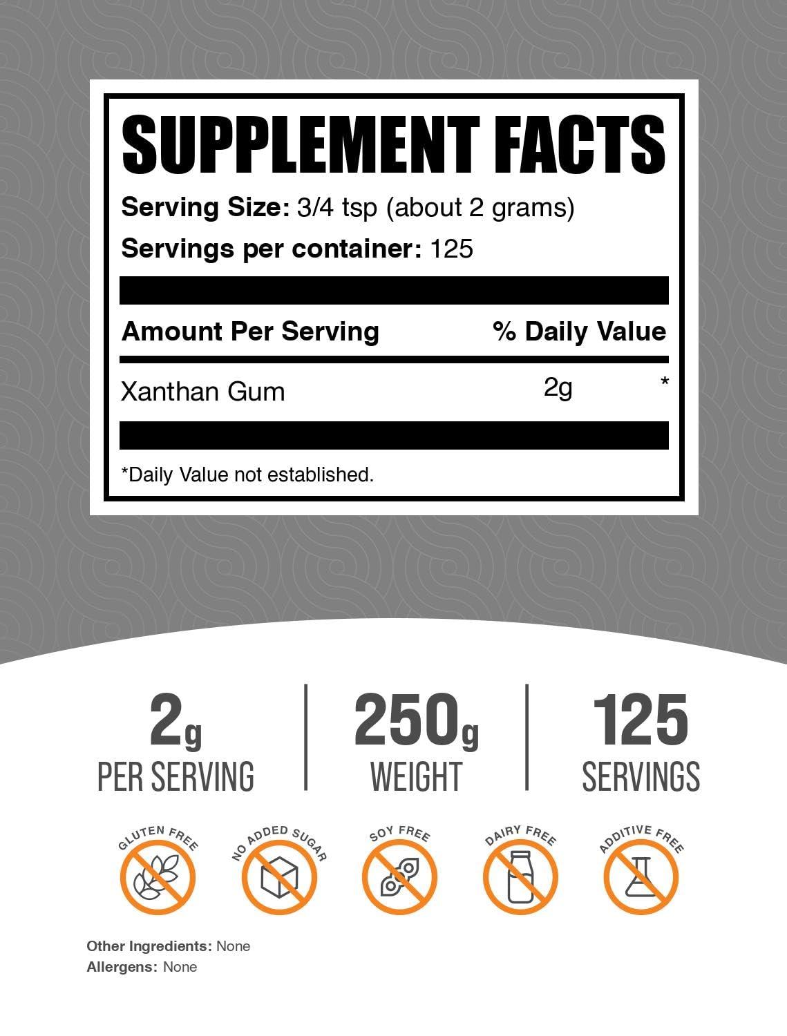 BULKSUPPLEMENTS.COM BulkSupplements.com Xanthan Gum Powder - Xanthan Gum Thickener, Xanthan Gum for Baking - Xanthan Gum Gluten Free, Food Grade, 2g per Serving, 250g (8.8 oz) (Pack of 1)