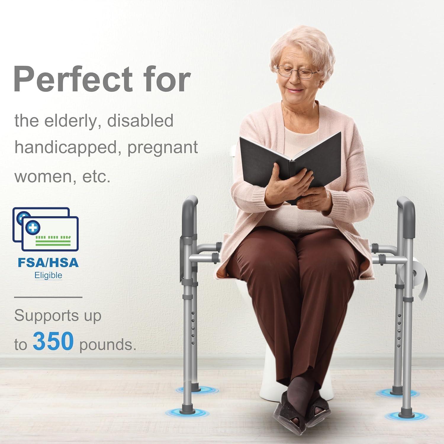 Agrish Agrish Raised Toilet Seat with Handles - Width and Height Adjustable Padded Toilet Seat Risers for Seniors, Bariatric, Handicap, Heavy Duty 350lbs Raised Toilet Seat, Fit Any Toilet