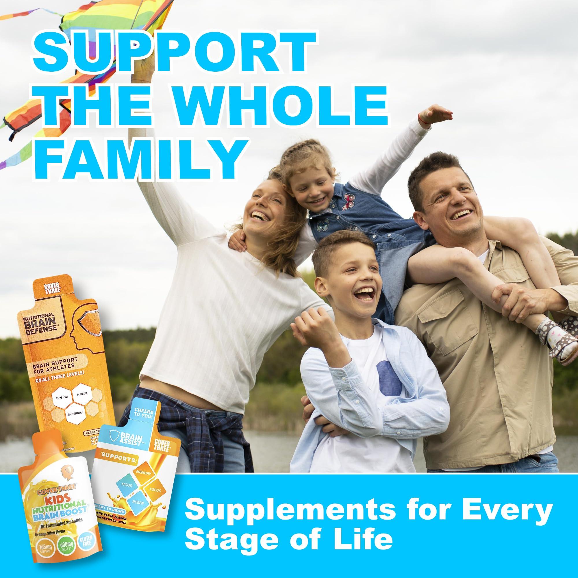 Cover Three Cover Three Brain Assist Brain Supplement, Nutritional Focus Supplement with Curcumin, Uridine, Orange Slice Liquid Brain Support Formula, High Performance Memory Supplements