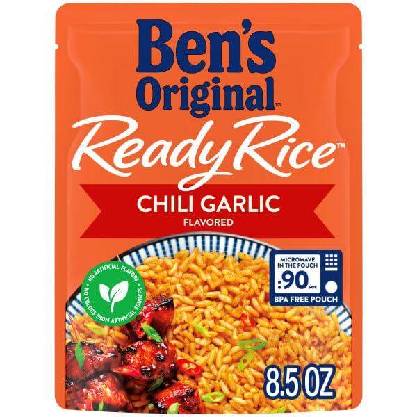 BEN'S ORIGINAL Bens Original Ready Rice Chili Garlic Flavored Rice, Easy Dinner Side, 8.5 oz Pouch (Pack of 12)