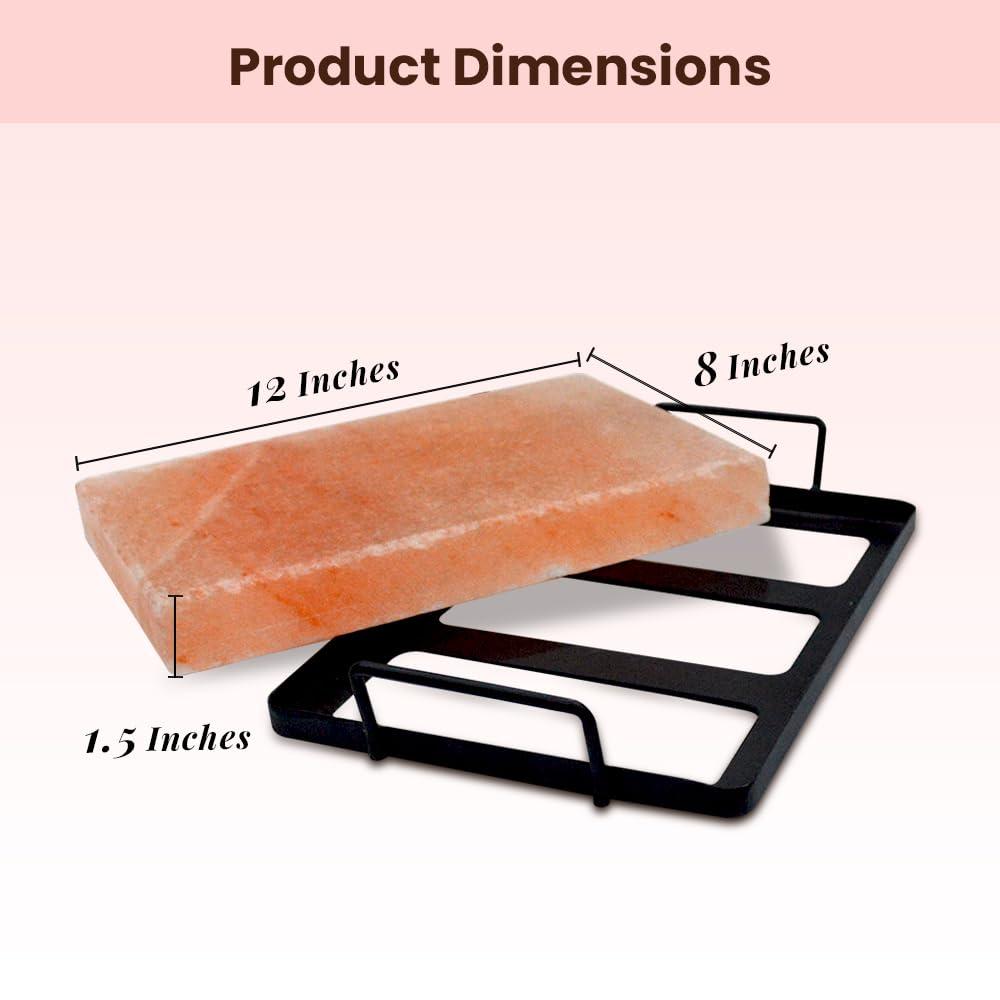 POHS POHS Himalayan Pink Rock Salt Block For Grilling, Searing, Cooking, BBQ, Hot and Cold Serving | Himalayan Salt Slab with Premium Quality Metal Holder (M.S Holder 12 x 8 x 1.5 Inches)