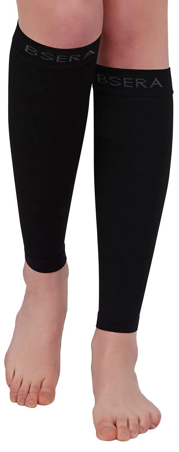 BSERA BSERA Calf Compression Sleeve Women, 2 Pairs 15-20mmHg Calf Support Footless Compression Socks Stockings for Shin Splints, Varicose Veins, Recovery (Black, X-Large)
