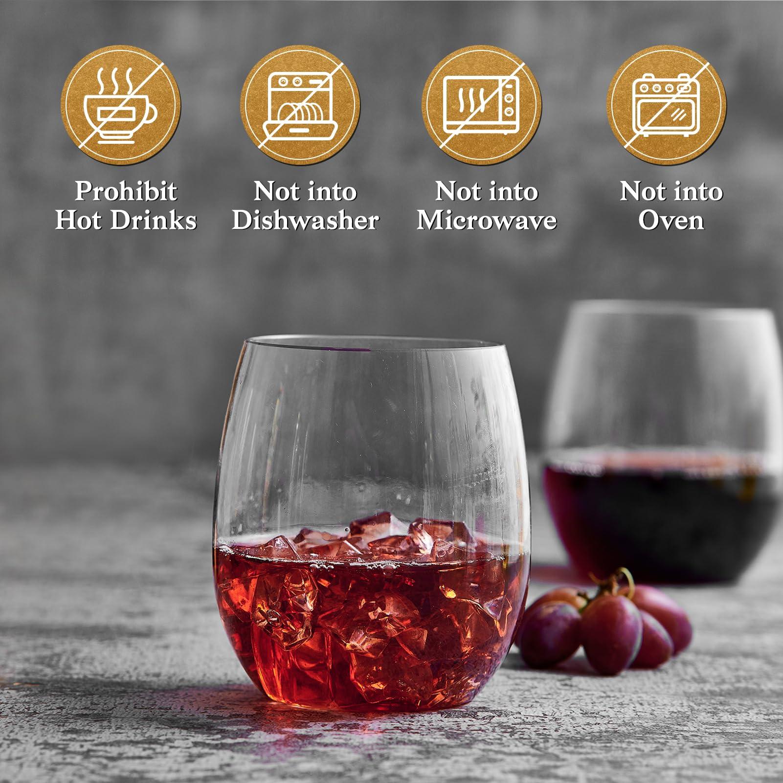 FOCUSLINE FOCUSLINE 32 Pack Plastic Wine Glasses Stemless, 12 Oz Crystal Clear Disposable Wine Cups, Reusable Plastic Wine Glasses for Parties Weddings, Shatterproof Recyclable and BPA-Free