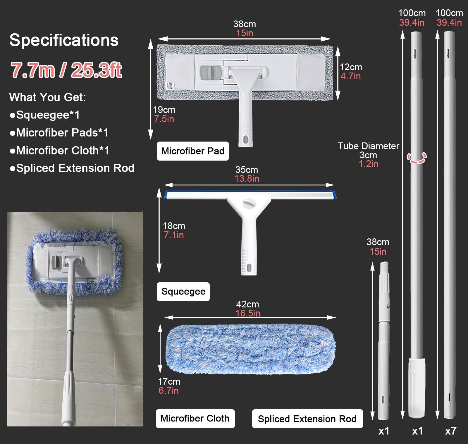 AMUFJJ AMUFJJ Extra Long Window Cleaning Pole, 16 20 25 Feet 30 35 40 FT Window Washing Kit for Malls/Apartment, Glass Cleaner Tool for Tiles/Shower Glass Doors(Length 7.7m/25.3ft)