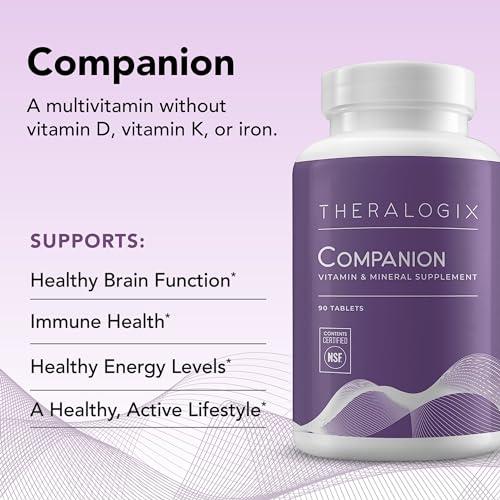 Theralogix Theralogix Companion Multivitamin & Mineral Supplement - 90-Day Supply - Supplement for Women & Men Without Iron, Vitamin D, or Vitamin K - B Vitamins, Zinc & Magnesium - NSF Certified - 90 Tablets