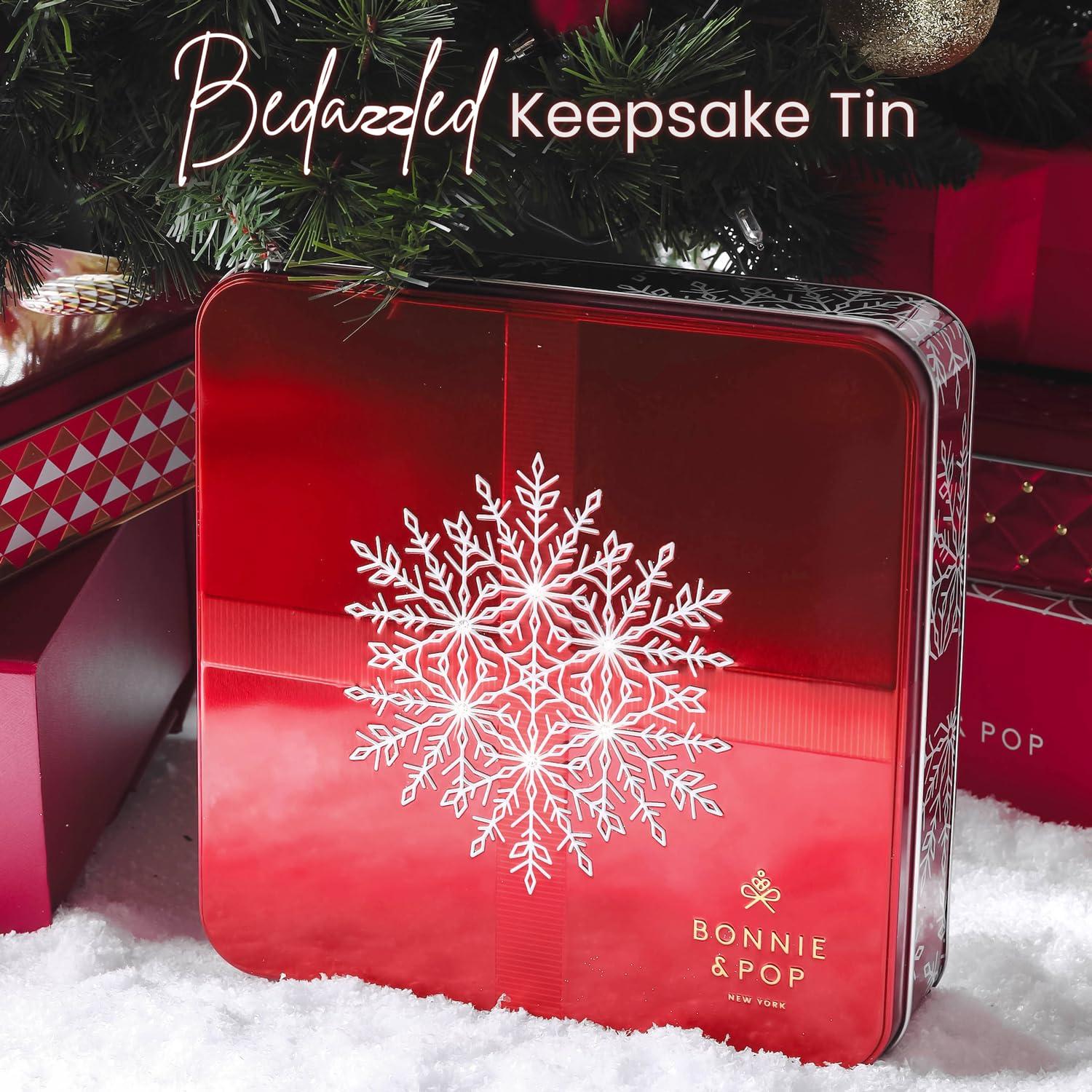 BONNIE AND POP Bonnie and Pop's Holiday Tin- with Assorted Christmas Chocolate, Nuts, Bark, Truffles – Festive, Corporate, Family, Gift Basket Idea for Men and Women