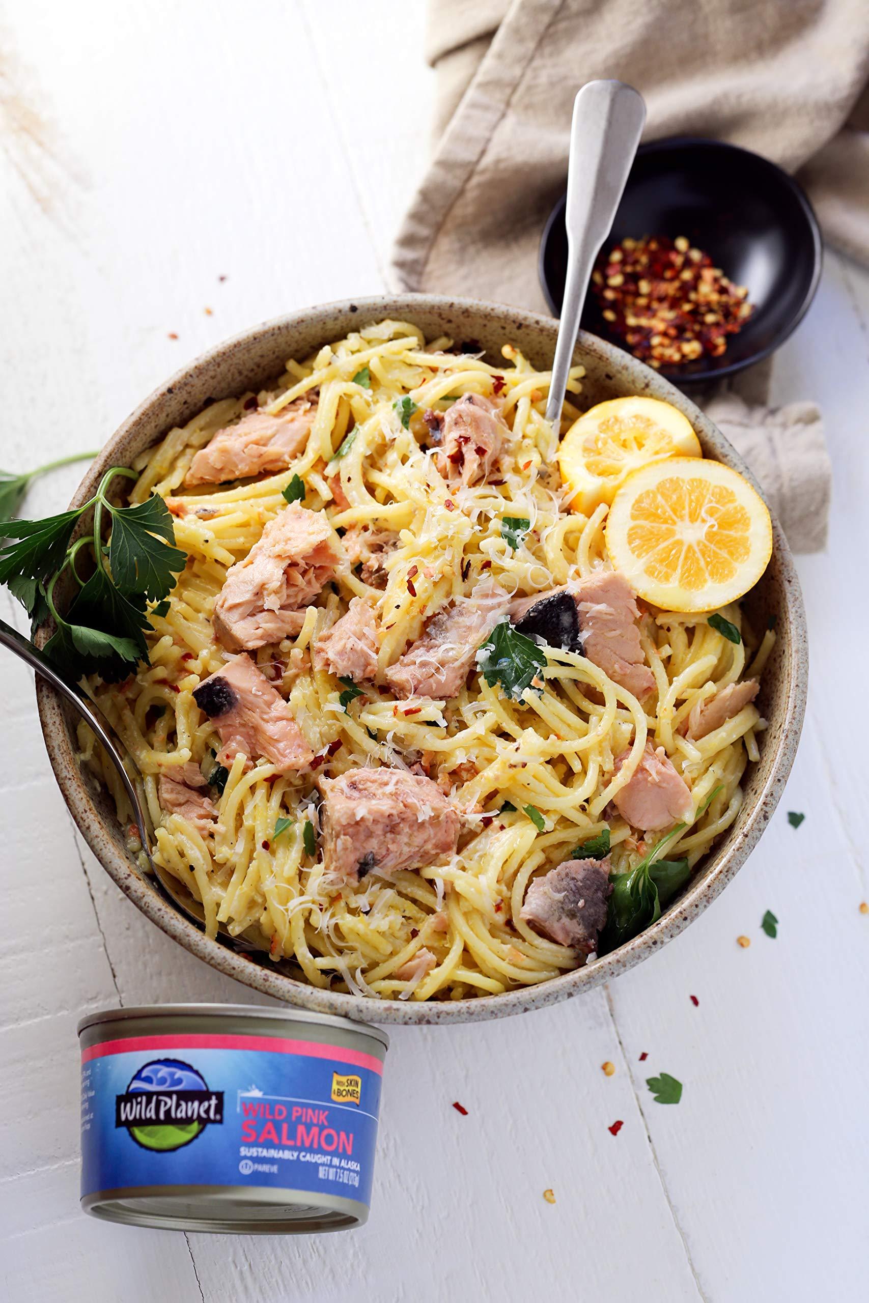 Wild Planet Wild Planet Wild Pink Salmon With Skin and Bones, Tinned Fish, Canned Salmon, Sustainably Caught, Non-GMO, Kosher, Gluten Free, Keto and Paleo, 7.5 Ounce (Pack Of 12)