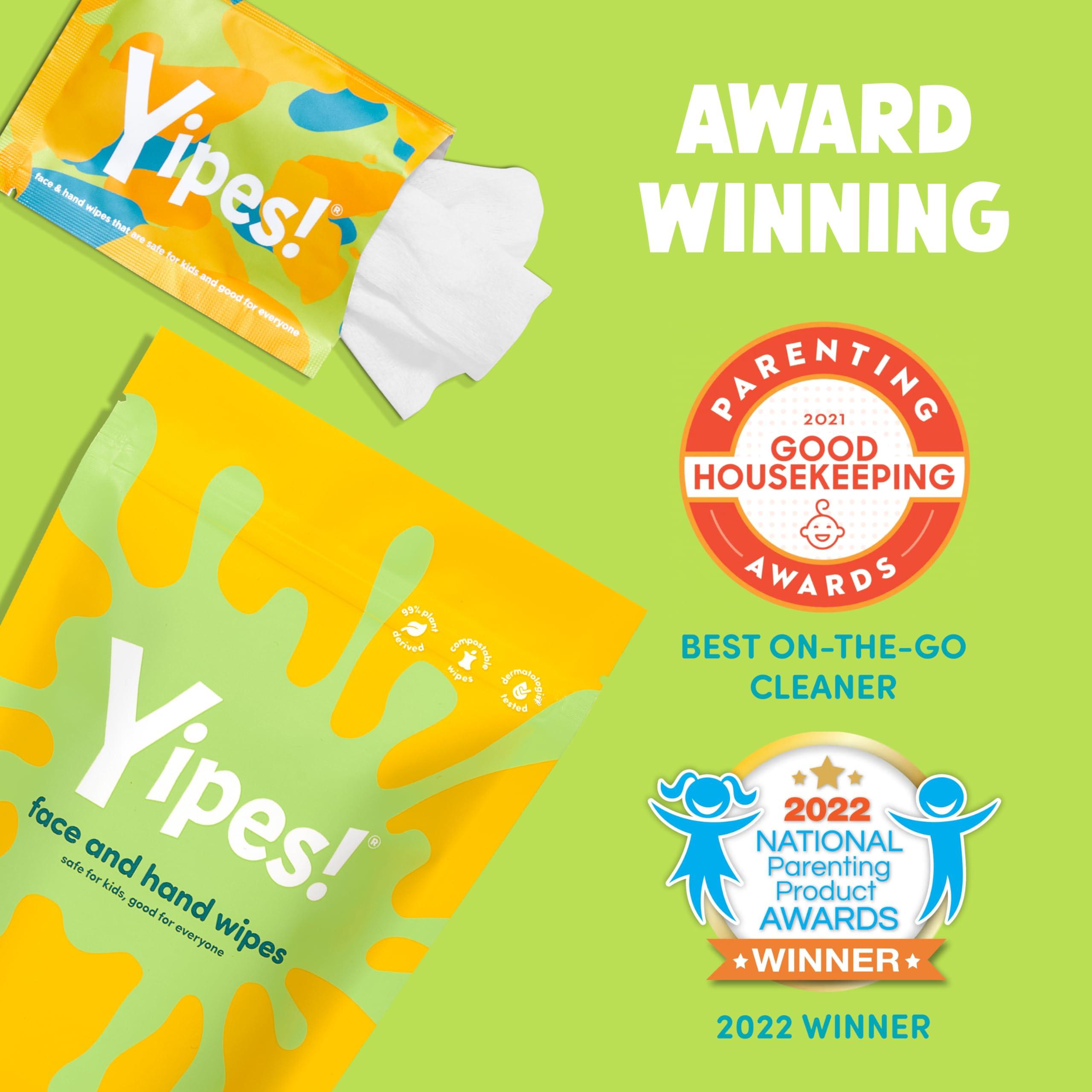 PlaneAire Yipes! Kids Face and Hand Wipes | Compostable Wet Wipes for Sensitive Skin | Individually Wrapped | Classroom Must Haves | Travel Essentials | For Backpacks, Lunchboxes, Classroom Supplies | 4 pack