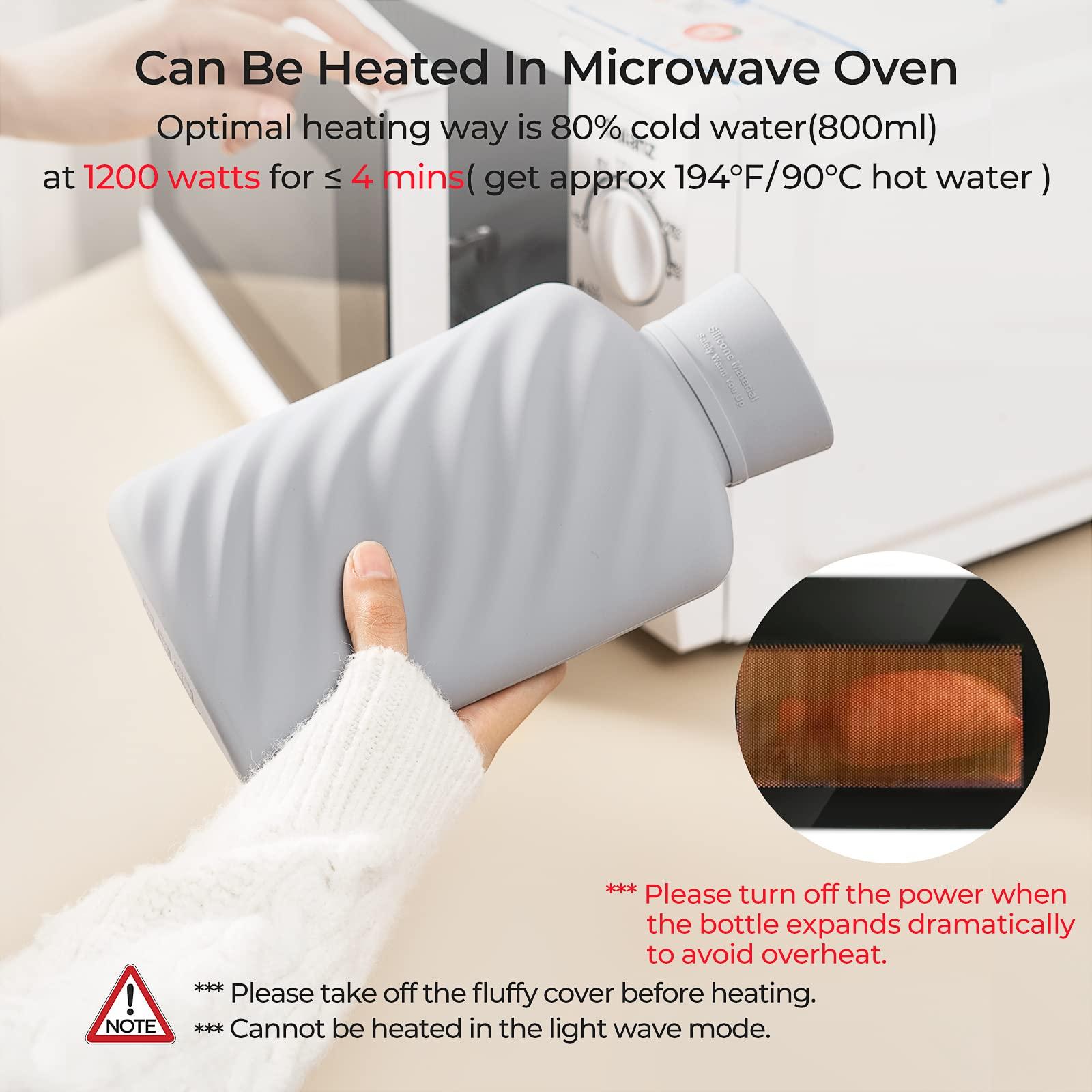 MEETRUE Microwaveable Hot Water Bottle with Cover(1 Liter), MEETRUE Innovative BPA-Free Silicone Hot Water Bottle Hot Water Bag for Pain Relief, Hot & Cold Therapies-Winter Gift for Women Children Elderly