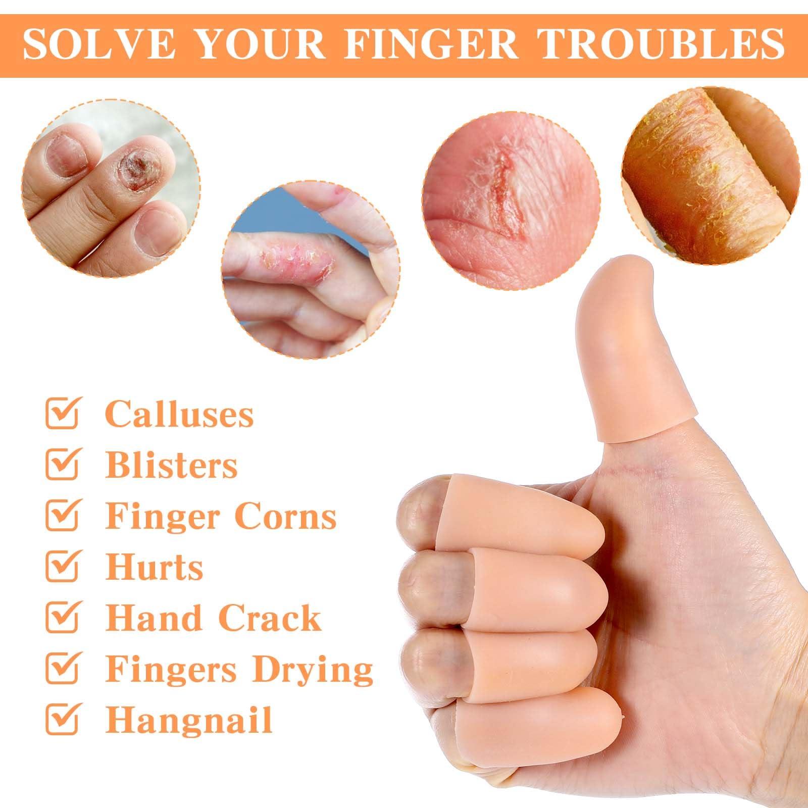 Qianyu Qianyu 8 PCS Gel Finger Protectors Skin Color Fingertip Bandages Covers Support Waterproof Finger Sleeves Cots Reusable Elastic Tips Guards Pain Relief for Cut Thumb Cracking Biting