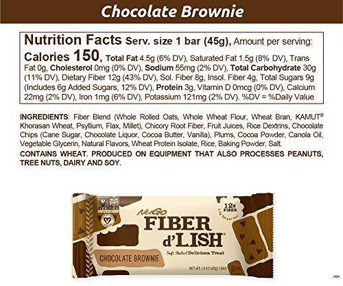 NuGo NuGo Fiber d'Lish Chocolate Brownie, 12g High Fiber, Vegan, 150 Calories, 16 Count
