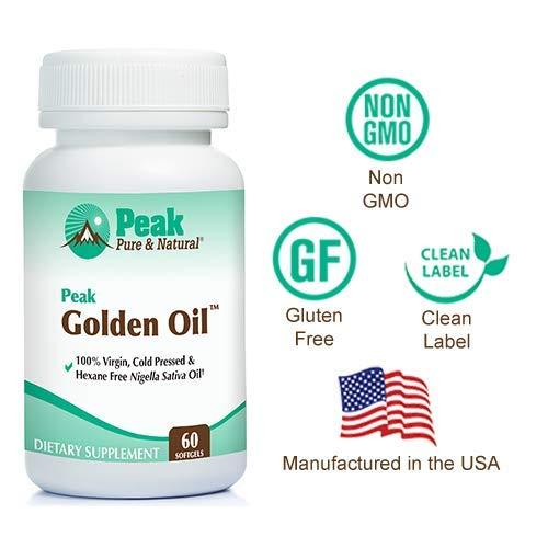 Peak Pure & Natural Peak Pure & Natural, Peak Golden Oil Cold Pressed Organic Black Seed Oil Supplement - Black Seed Oil for Digestive Health, Skin Nutrition, Joint Comfort - 60 Capsules