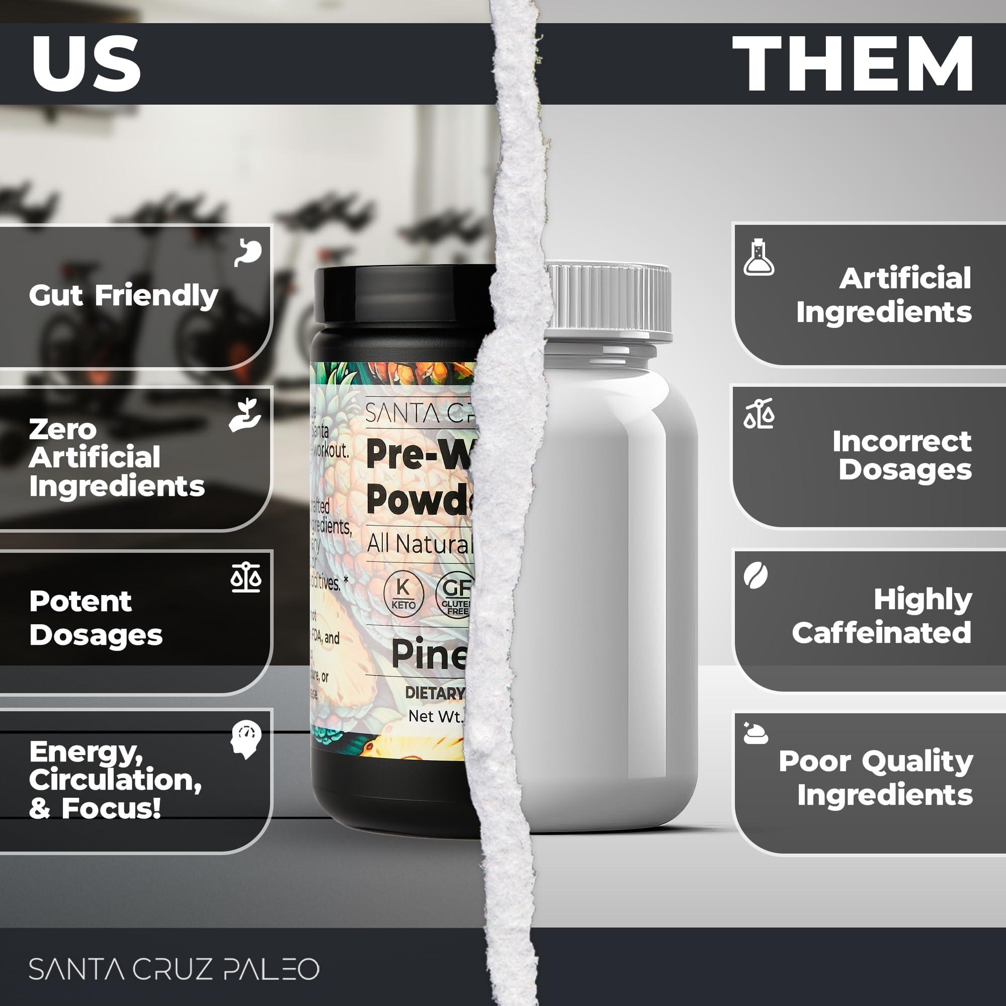 Santa Cruz Paleo Santa Cruz Paleo Pre Workout Powder Electrolytes, Magnesium, Potassium, Sea Salt & L Citrulline, Caffeine & Sugar Free Preworkout Drink Mix for Energy & Hydration, Pineapple Flavor, 30 Servings