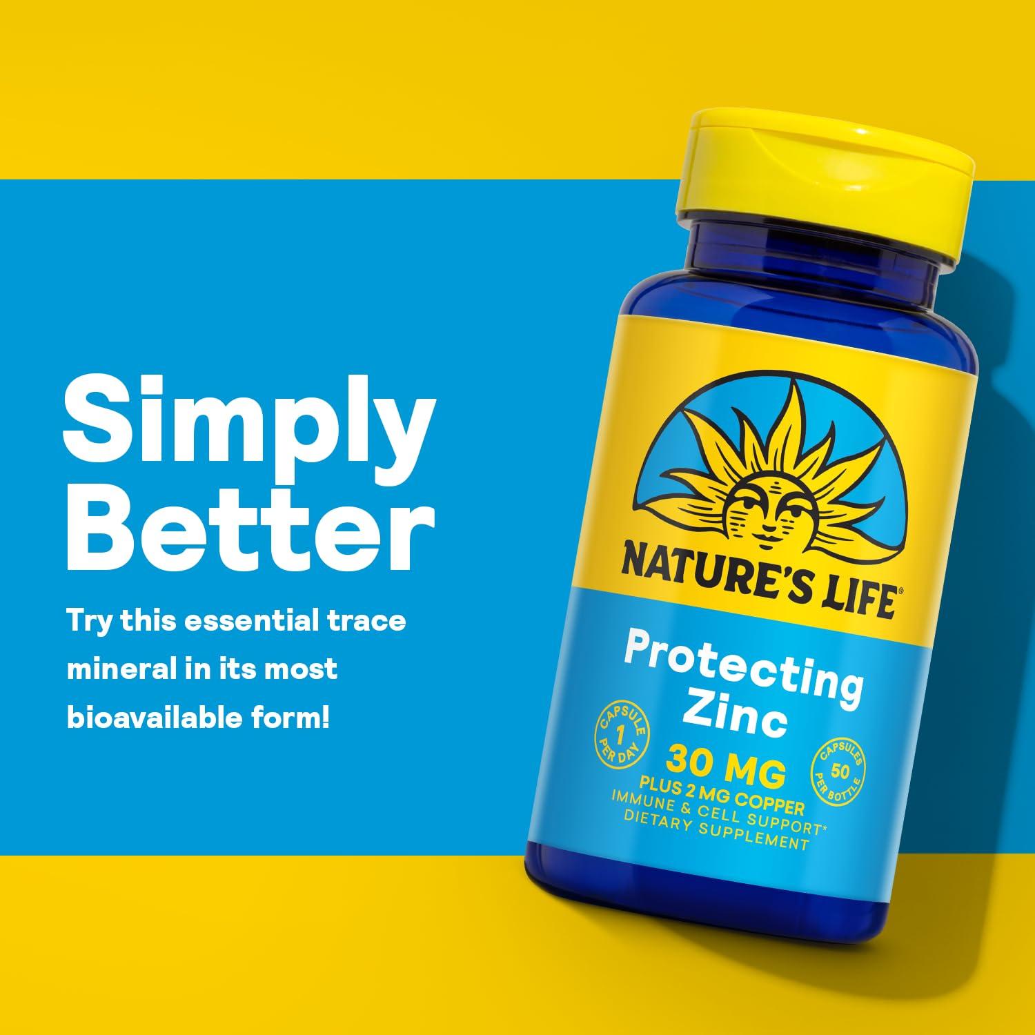 Nature\'s Life Nature\'s Life Zinc Picolinate 30mg Plus 2mg of Copper - Chelated Zinc Supplement for Immune, Cardiovascular, Skin, Cellular Function, and Muscle Support - 60-Day Guarantee - 50 Servings, 50 Capsules