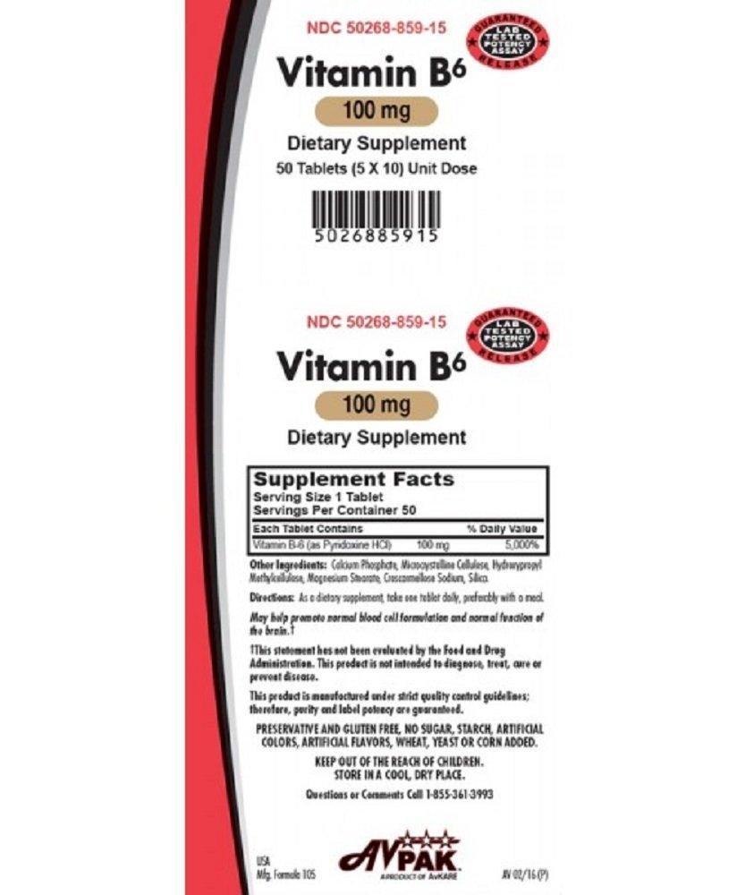 Avpak Vitamin B-6 Tablets 100 MG, 50 Count