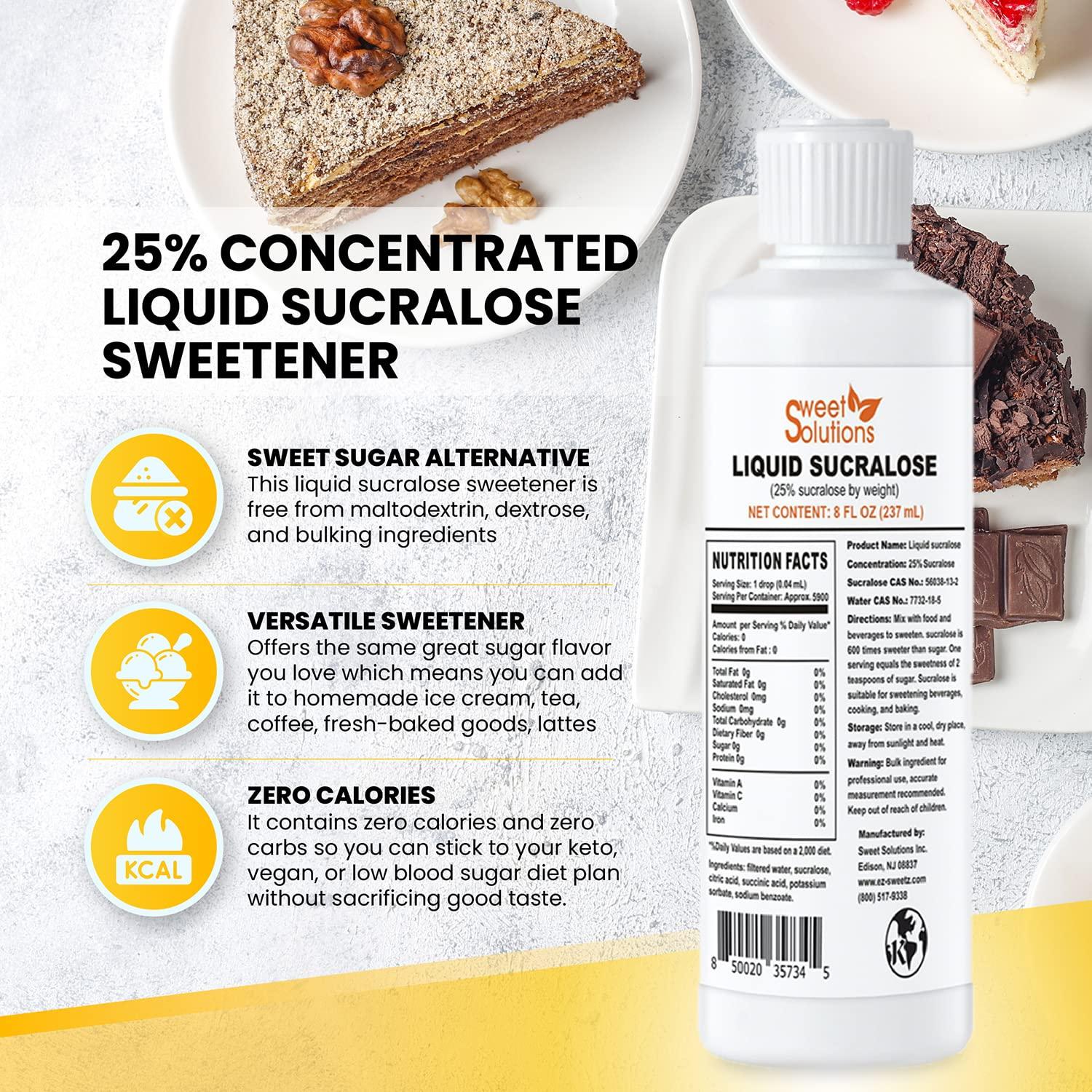 EZ-Sweetz Concentrated Liquid Sucralose Sweetener, 25% Concentrated Sugar Alternative, 8 oz. Bulk for Drinks, Food, and Pastries, Zero Calories and No Carbs (1- Pack)