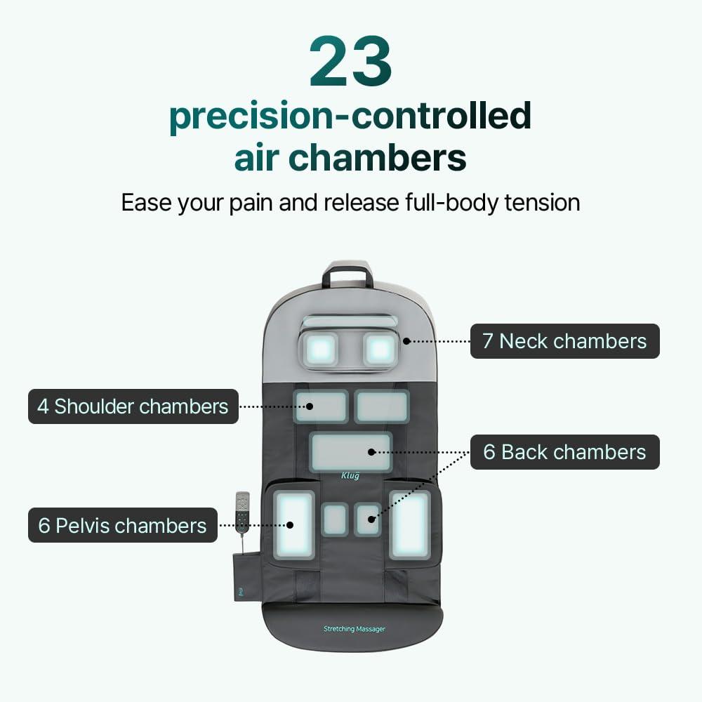 Klug Klug Stretching Massager Ultra, Effortless auto-Stretching Mat, Ease Back & Neck Pain with 3 Intensity Levels 7 Exceptional Programs, 2 Levels of Heat Function, Foldable & Portable Design