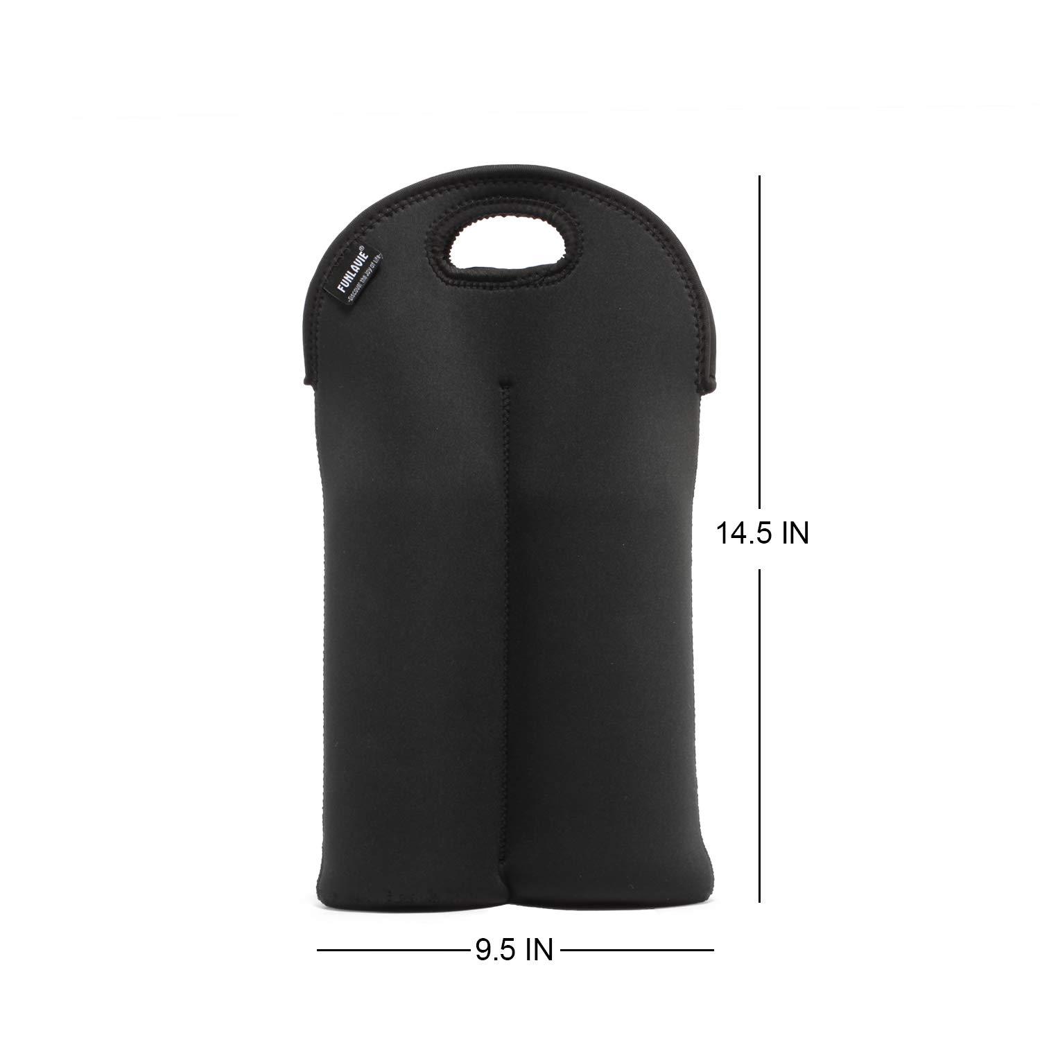 FUN LAVIE FUN LAVIE Single Wine Bag Wine Totes Neoprene Wine Sleeve Tote for Wine,Water, Champagne, Beer Bottles 15 x 6.3 Inches,Black
