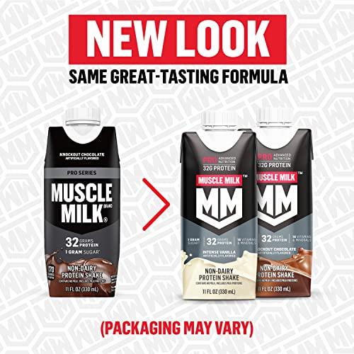 Muscle Milk Muscle Milk Pro Advanced Nutrition Protein Shake, Knockout Chocolate, 11 Fl Oz Carton, 12 Pack, 32g Protein, 1g Sugar, 16 Vitamins & Minerals, 5g Fiber, Workout Recovery, Packaging May Vary