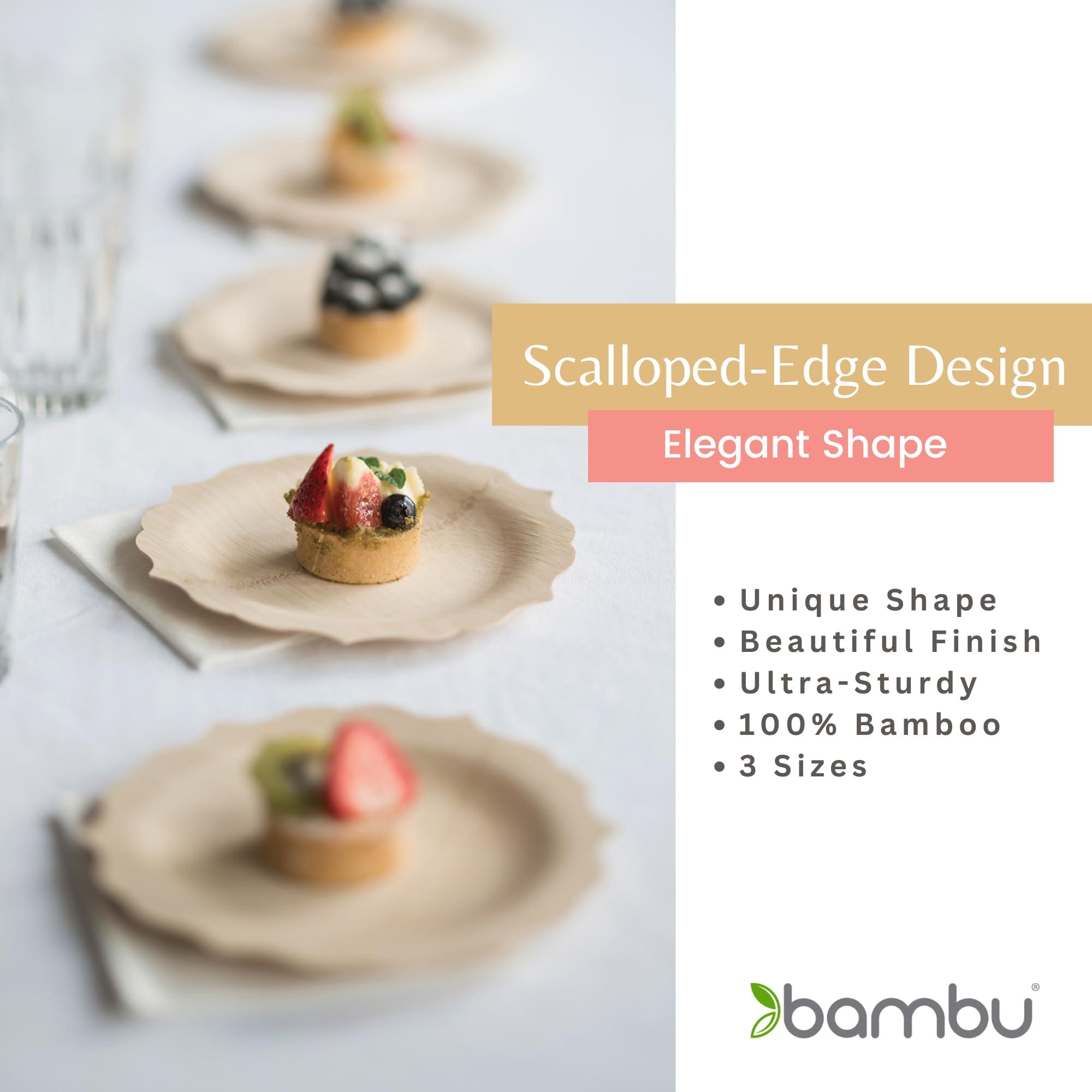 Bambu Bambu Pack of 100-9 Inch Disposable Bamboo Plates Fancy, Biodegradable Eco Friendly Products, Bamboo Disposable Plates for Party, Weddings, and Events, Great For Any Occasion - Bulk Case