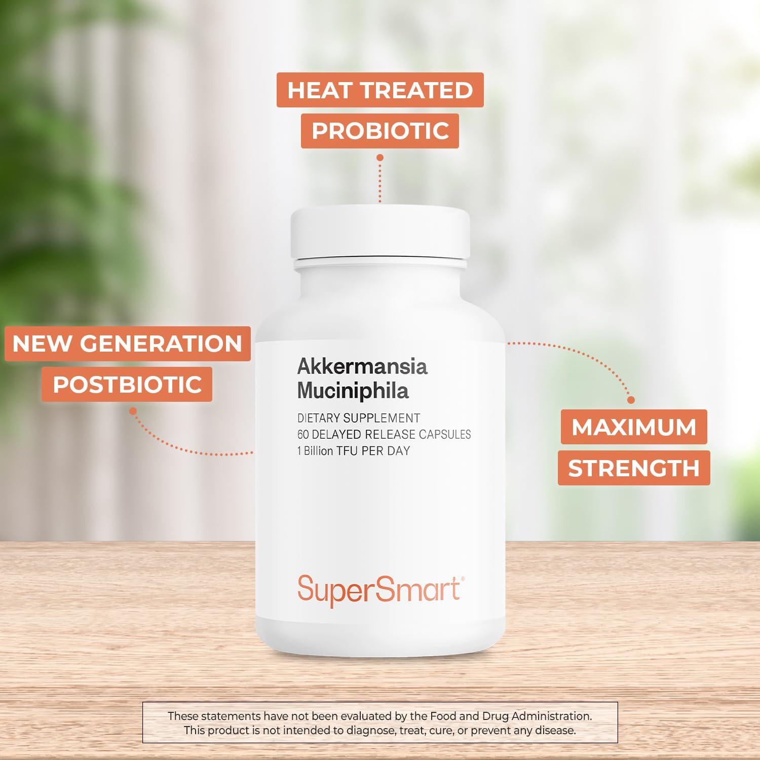 Supersmart Supersmart - Akkermansia Muciniphila Postbiotic 1 Billion Non-Living Cells per Day (Maximum Strength) - GLP-1, Digestive & Gut Health Supplement | Non-GMO & Gluten Free - 60 Delayed Release Capsules