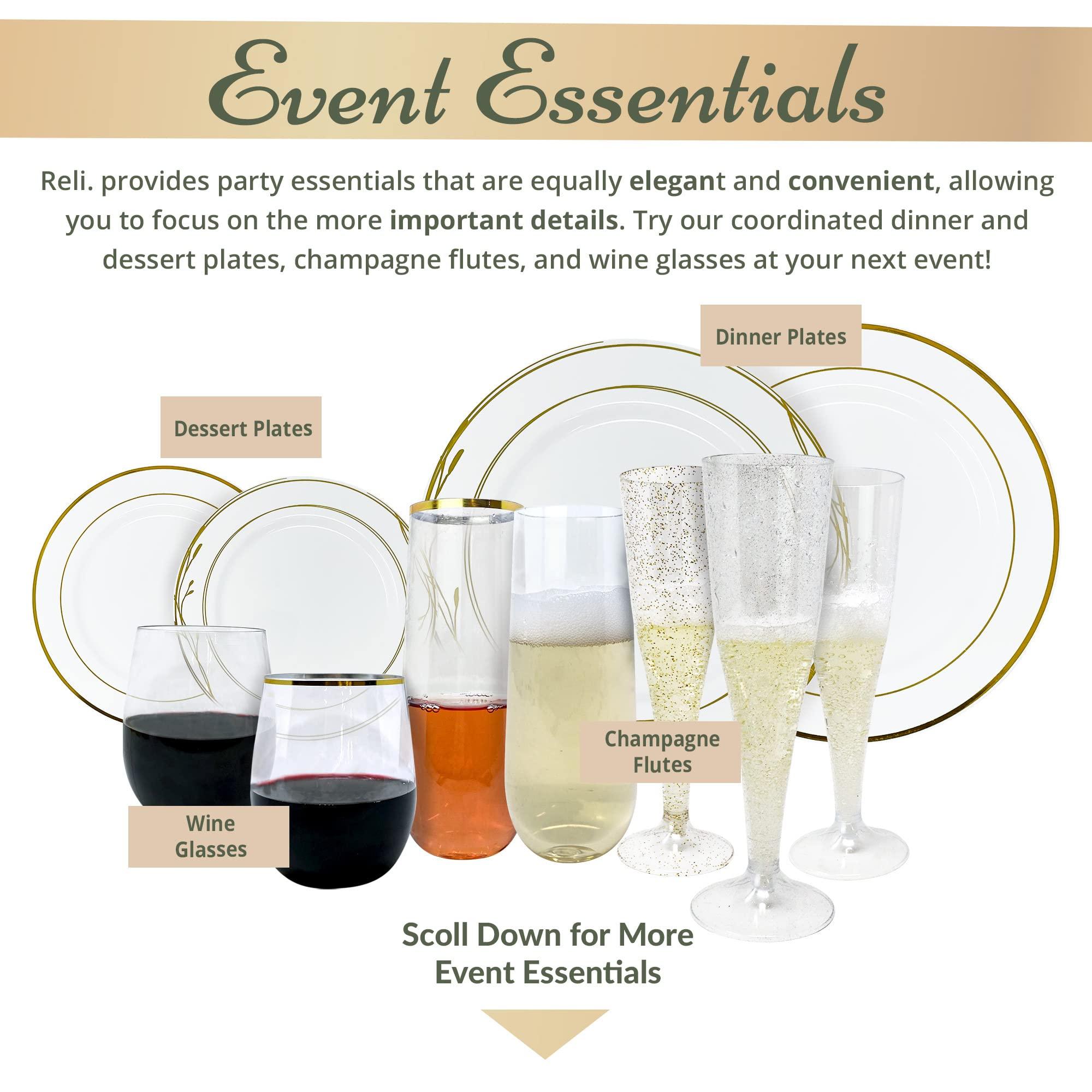 Reli. Reli. Disposable Plastic Plates, White & Gold Rim (110 Pcs, 7.5\" Dessert Plate) | Hard Plastic Dessert/Salad/Cake | Heavy Duty Disposable Round Trays for Party, Wedding, Event (Gold Trim)