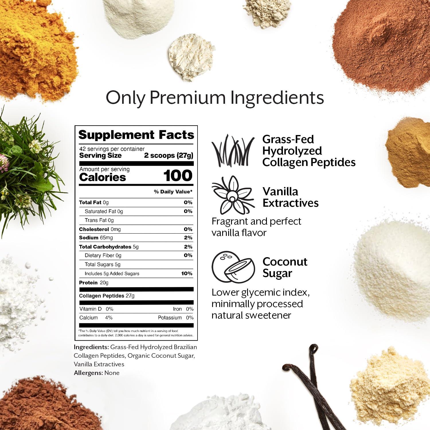 ProMix Nutrition Promix Collagen Peptides, Vanilla, 2.5lb Bulk - Hydrolyzed Collagen Protein Promotes Healthy Skin, Bones, Joints & Recovery Support - Add to Shakes, Smoothies, Beverages & Baking Recipes.