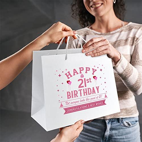 Bang Tidy Clothing 21st Birthday Gift Bags - White Paper with Rope Handles - Eco Friendly Medium Gift Bag - Looks Great - Pink