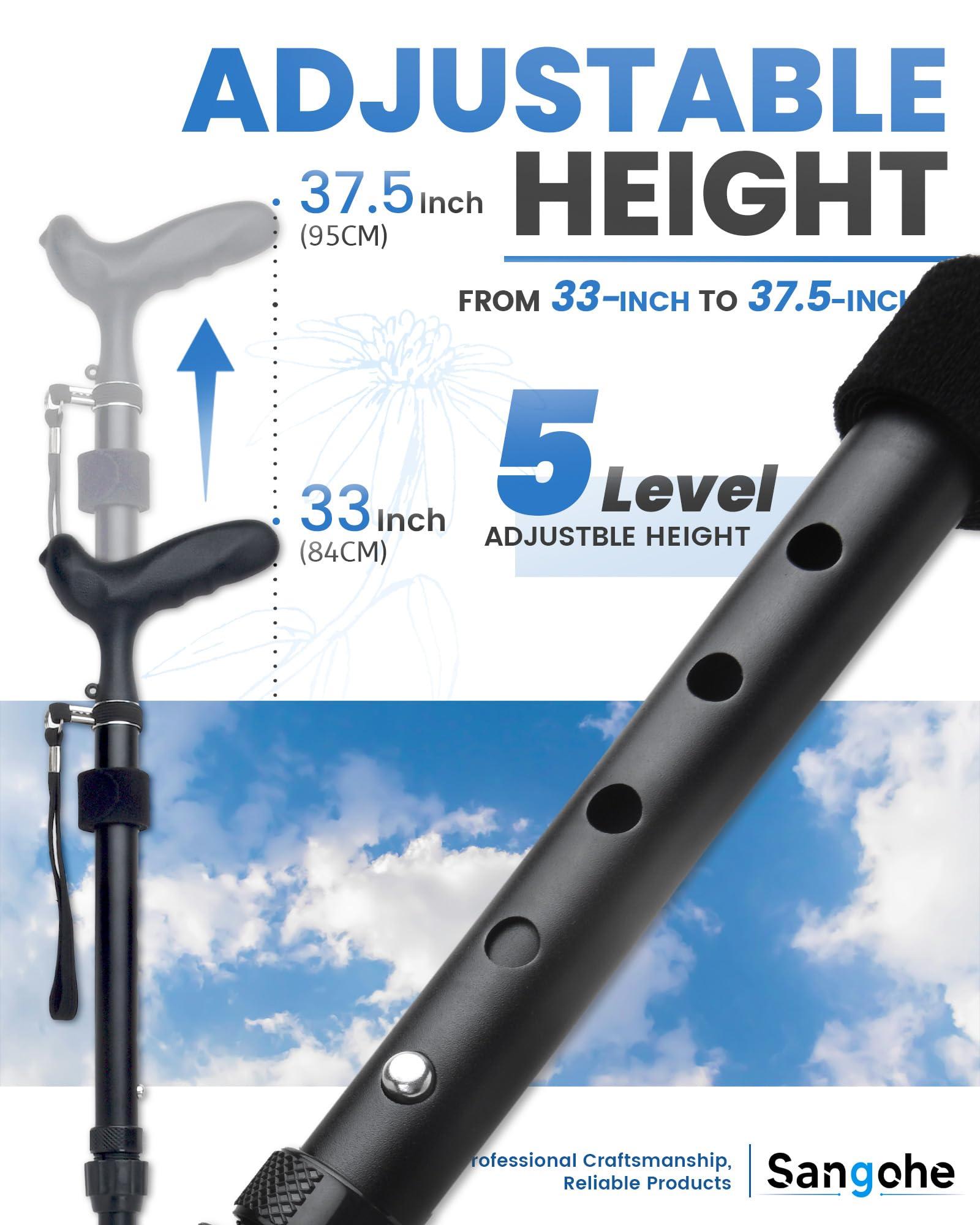 Sangohe Sangohe Walking Cane for Men & Women - Walking Stick with Adjustable Height, Durable Rubber Feet Tip, Travel Bag - Folding Canes for Stability - Walking Sticks for Seniors & Adults, Black, 929C