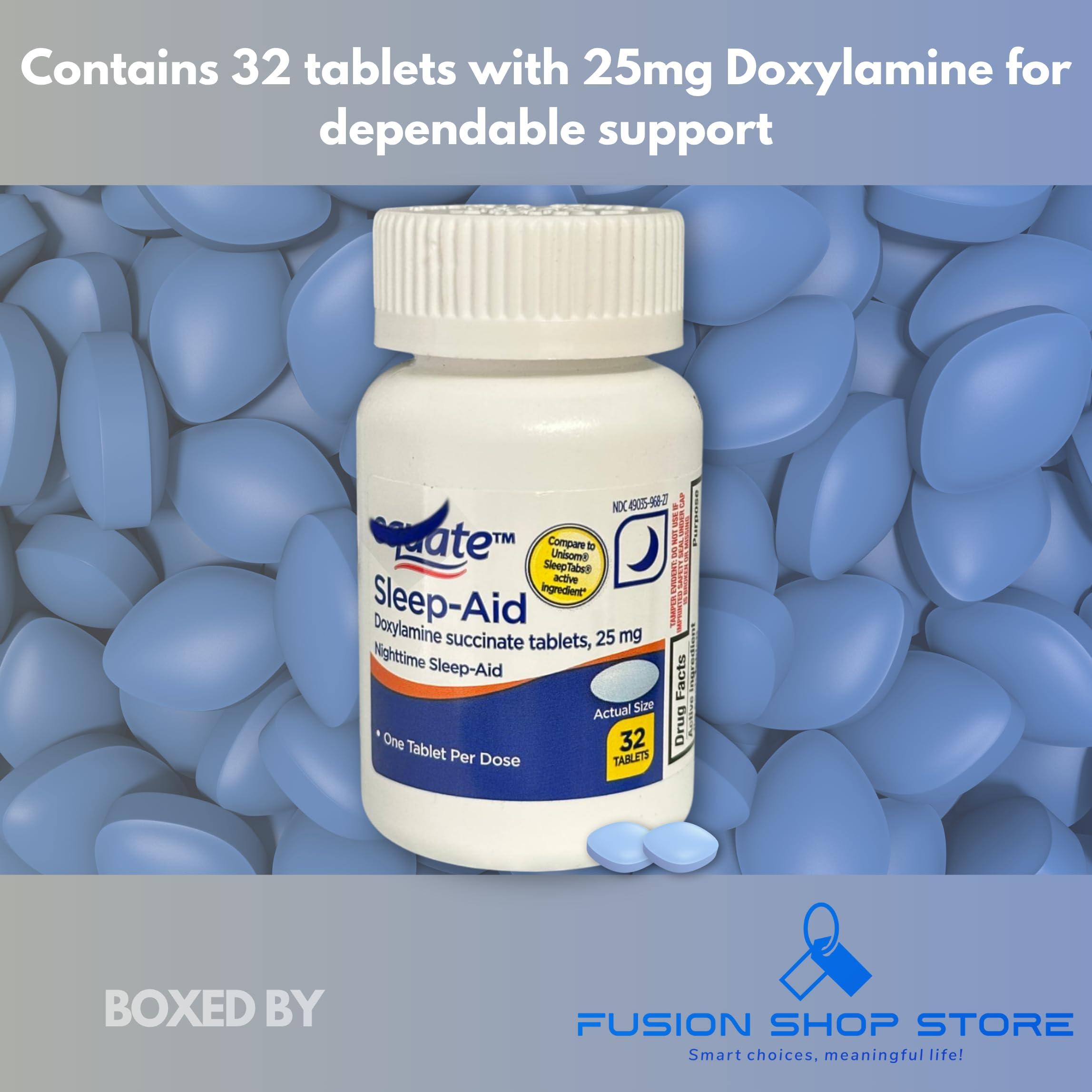 FUSION SHOP STORE Smart choices, meaningful life! Doxylamine Succinate- Tablets Nighttime 32 Count Equate Sleep Aid 25mg (Pack of 1), Boxed by Fusion Shop Store