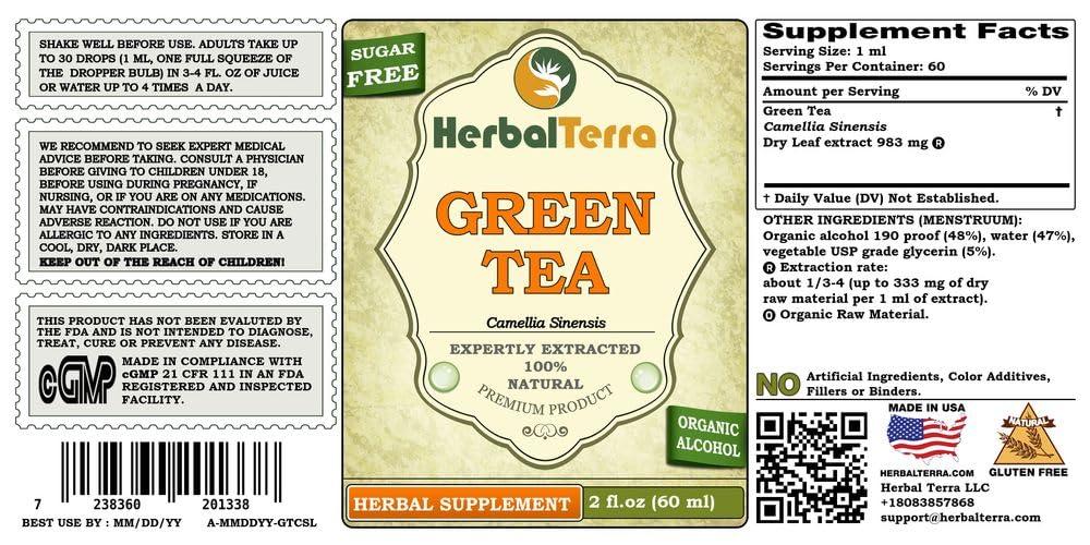 Herbal Terra LLC Herbal Terra LLC Green Tea (Camellia Sinensis) Tincture, Organic Dried Leaves Liquid Extract 2 oz
