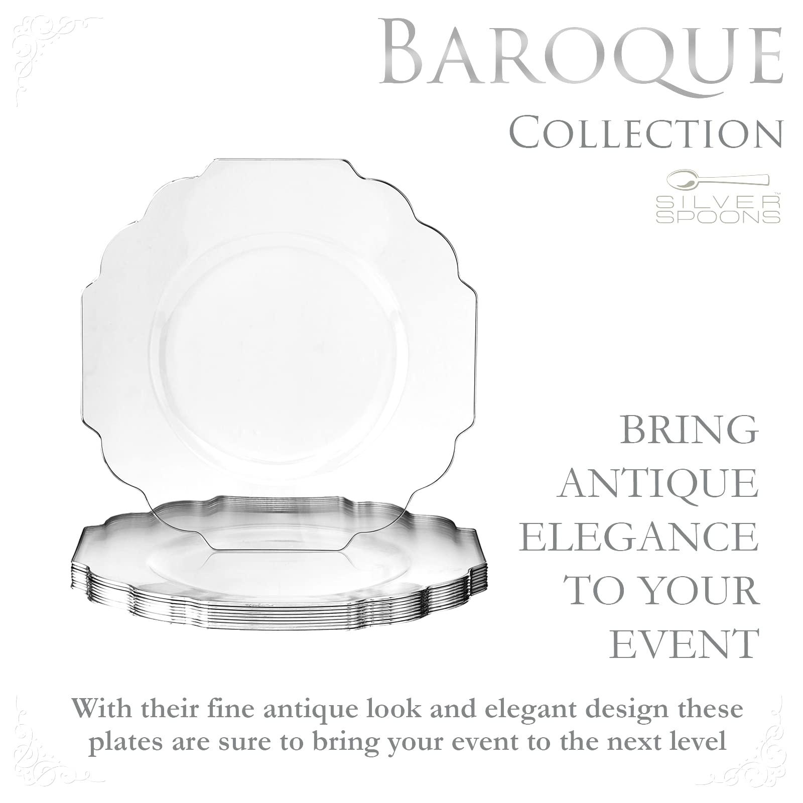 Silver Spoons SILVER SPOONS Elegant Disposable Plates For Party (10 pc) Heavy Duty Disposable Dessert plates 6.5, Fine Dining Plastic Dishes For Elegant China Look, Great Upscale Celebrations & Events, Clear