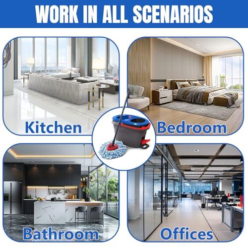 HANDRERLEE 16Pcs Spin Mop Replacement Heads, 360 Easy Wring Spin Mop 100% Microfiber Refill, Easy Cleaning Spin Mop Heads, 2 Tank System Replace Head for Easy House Cleaning Floor Mopping,Blue&White