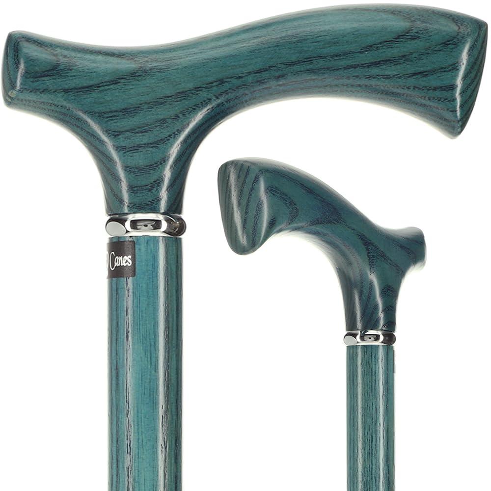 Royal RC Canes Blue Denim Frtiz Handle Walking Cane with Ash Wood Shaft and Silver Collar