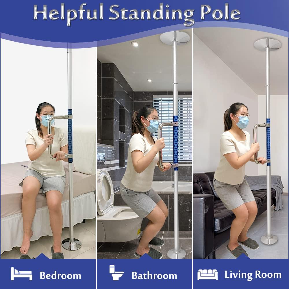Mybow Transfer Pole Security Grab Bar Floor to Ceiling Bed Pole for Elderly Disabled Standing Aids Toilet Safety Rails Heavy Duty Handle Handicap Medical Freestanding Pole Adjustable Transfer Support Bar