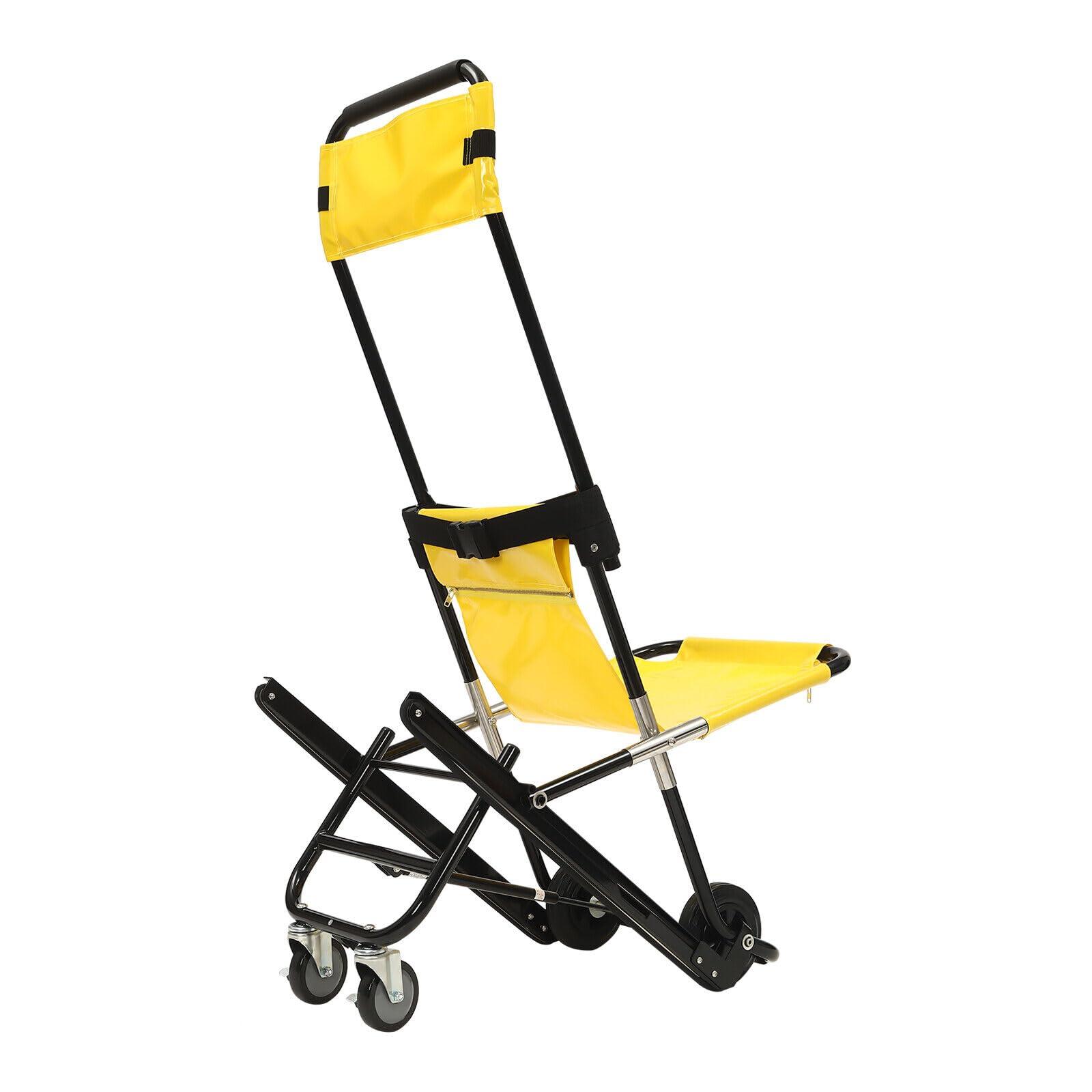 YINZINR Portable Folding Stair Chair, Lift Climbing Stair Chair for Ambulance Firefighter Evacuation Use, w/Adjustable Headrest & Safety Belts, 350 Lbs Capacity