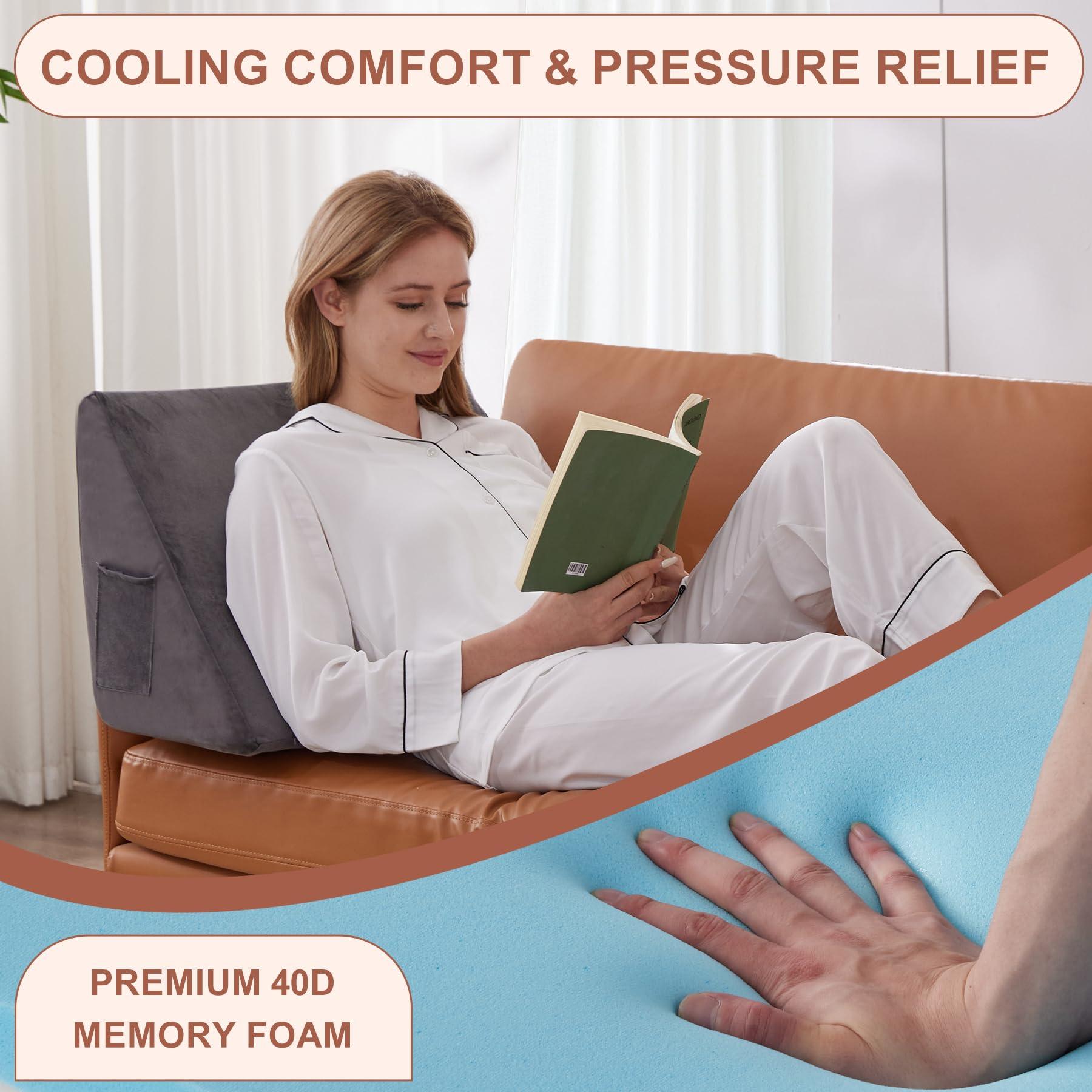 Bedluxe Knee Wedge Pillow, Memory Foam Leg Pillow Bed Wedge for Sleeping, Wedge Pillow for Legs Post Surgery, Triangle Pillow Wedge for Knee Support, Leg Elevation, Knee Hip Back Pain Relief, Short Plush