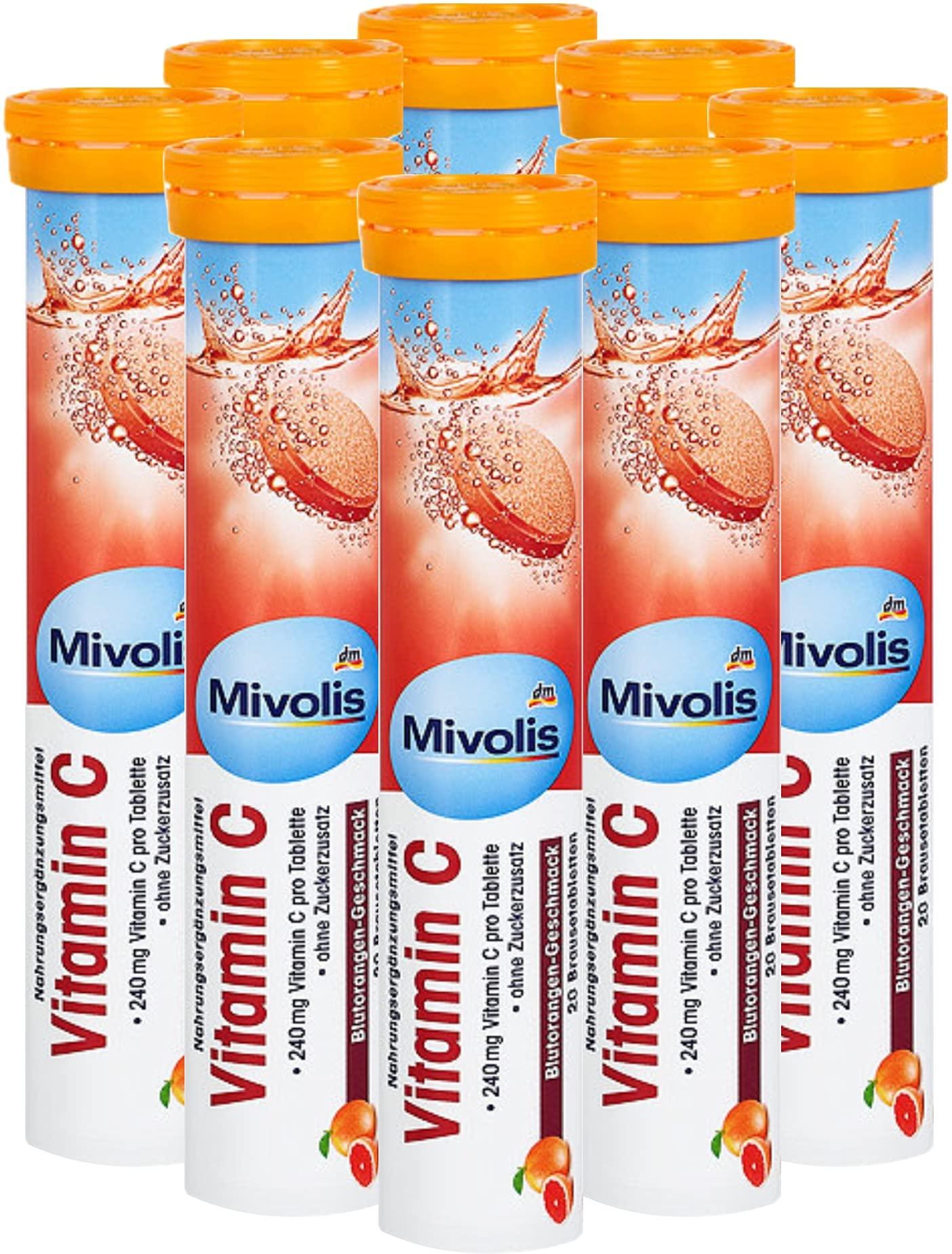 Mivolis Mivolis Vitamin C effervescent Tablets - Dietary Supplements 8 Tubes x 20 pcs | Germany