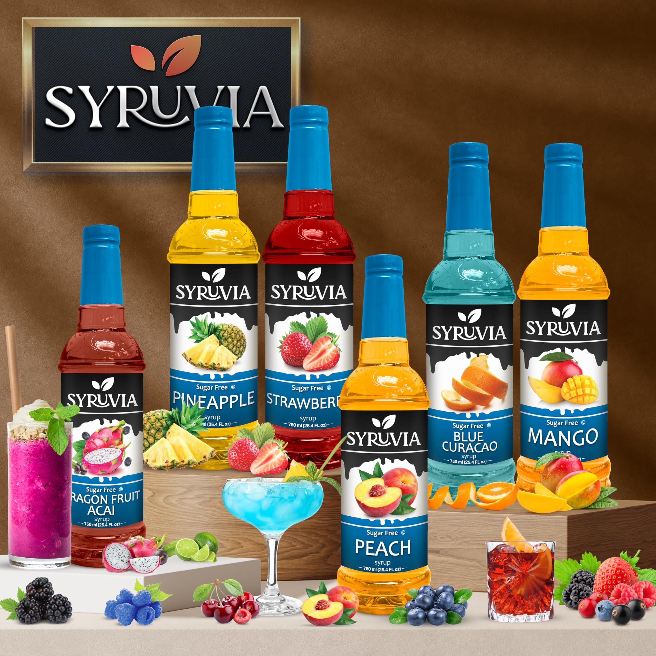 SYRUVIA Syruvia Sugar Free Pineapple Syrup With Syrup Pump Dispenser Pineapple Syrup Flavor, 25.4 fl oz - Perfect for Cocktails, ice Tea, Desserts, Italian Sodas, Ice and More, Kosher and Gluten-Free