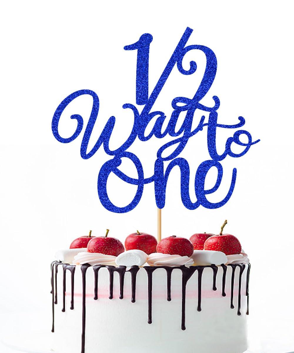 Naicaek Naicaek 1/2 Way to One Cake Topper,Happy 6 Months Cake Decorations,Half Way to One Cake Topper,Baby Boys Girls 6 Months Birthday Party Decorations (Royal Blue Glitter)