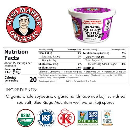 MISO MASTER ORGANIC Miso Master Organic Mellow White Miso, Gluten-Free, Organic, Non-GMO, Vegan, Kosher, Vegan White Miso Paste, 16 oz tub