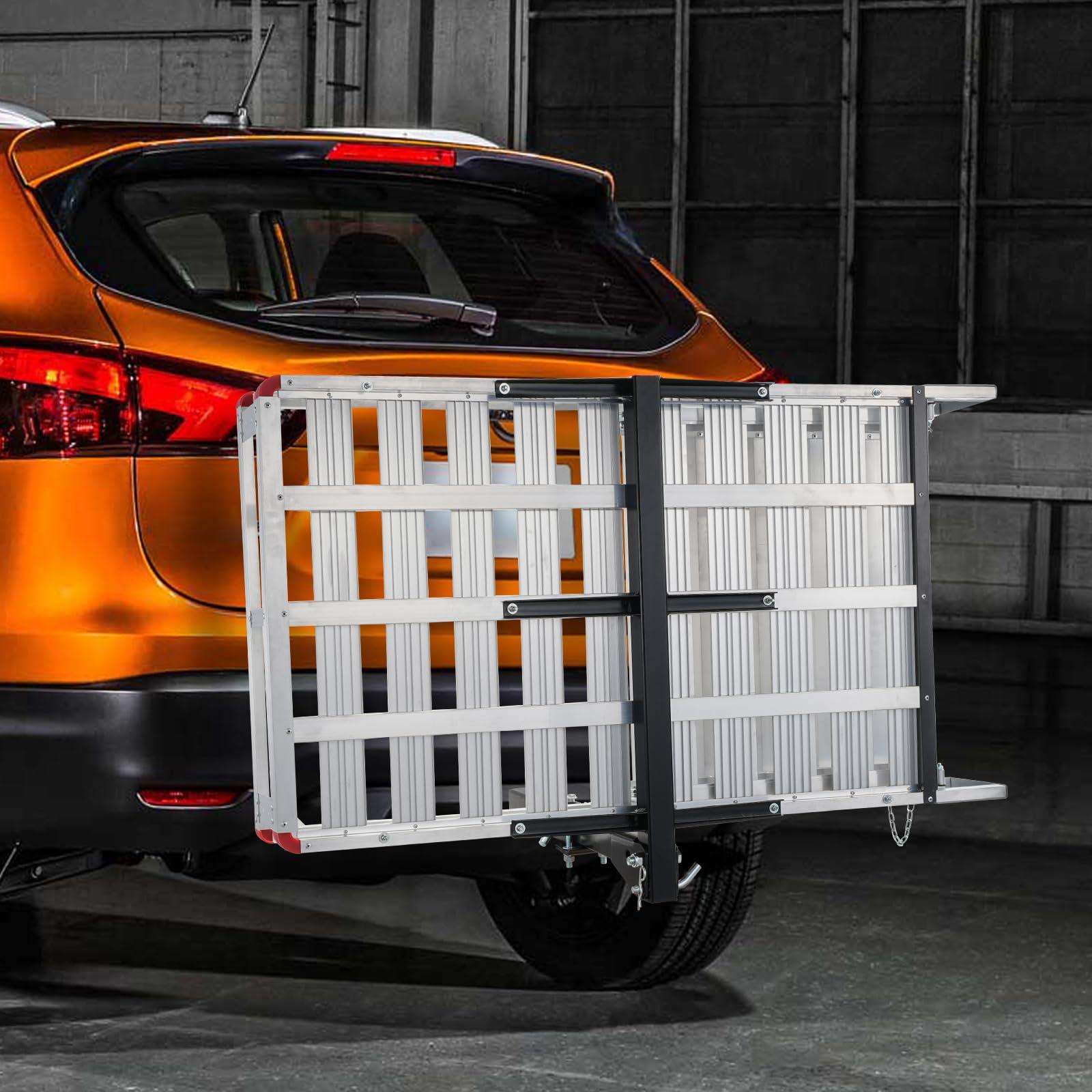 VEVOR VEVOR Hitch Mount Cargo Carrier, 500LBS Mobility Scooter Carrier with Folding Ramp, Aluminum Trailer Hitch Rack Basket & Stabilizer, Strap, Fits 2\" Hitch Receiver for Truck SUV Car, 47.2\" x 27.6\"