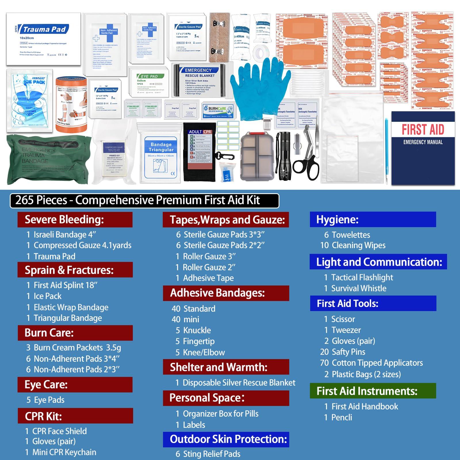 Besst Survivor Premium First Aid Kits, Labelled Compartments Industries Trauma Kits -MOLLE System Large Emergency Medical Kits for Car, Boats, Workplace, Outdoors, Hurricanes, 265 Piece Emergency Necessities Kits