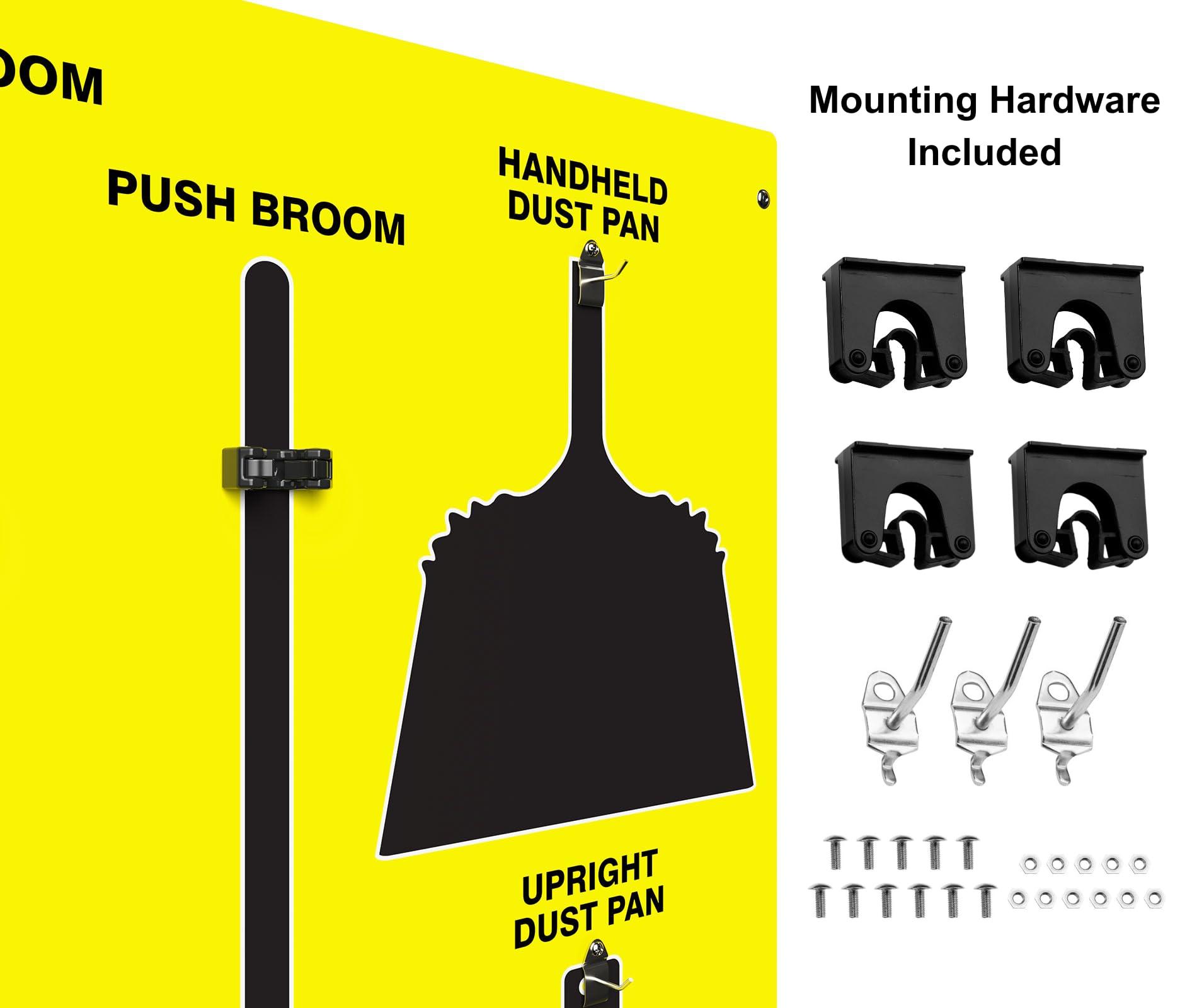 Accuform Clean & Sweep 5S Shadow Board/Wall Mount Broom Holder, 68" x 30" Board, 5S Cleaning Station - with Broom and Dustpan Set Included, Made in The USA by AccuformNMC, Yellow/Black, PSB716YLBK
